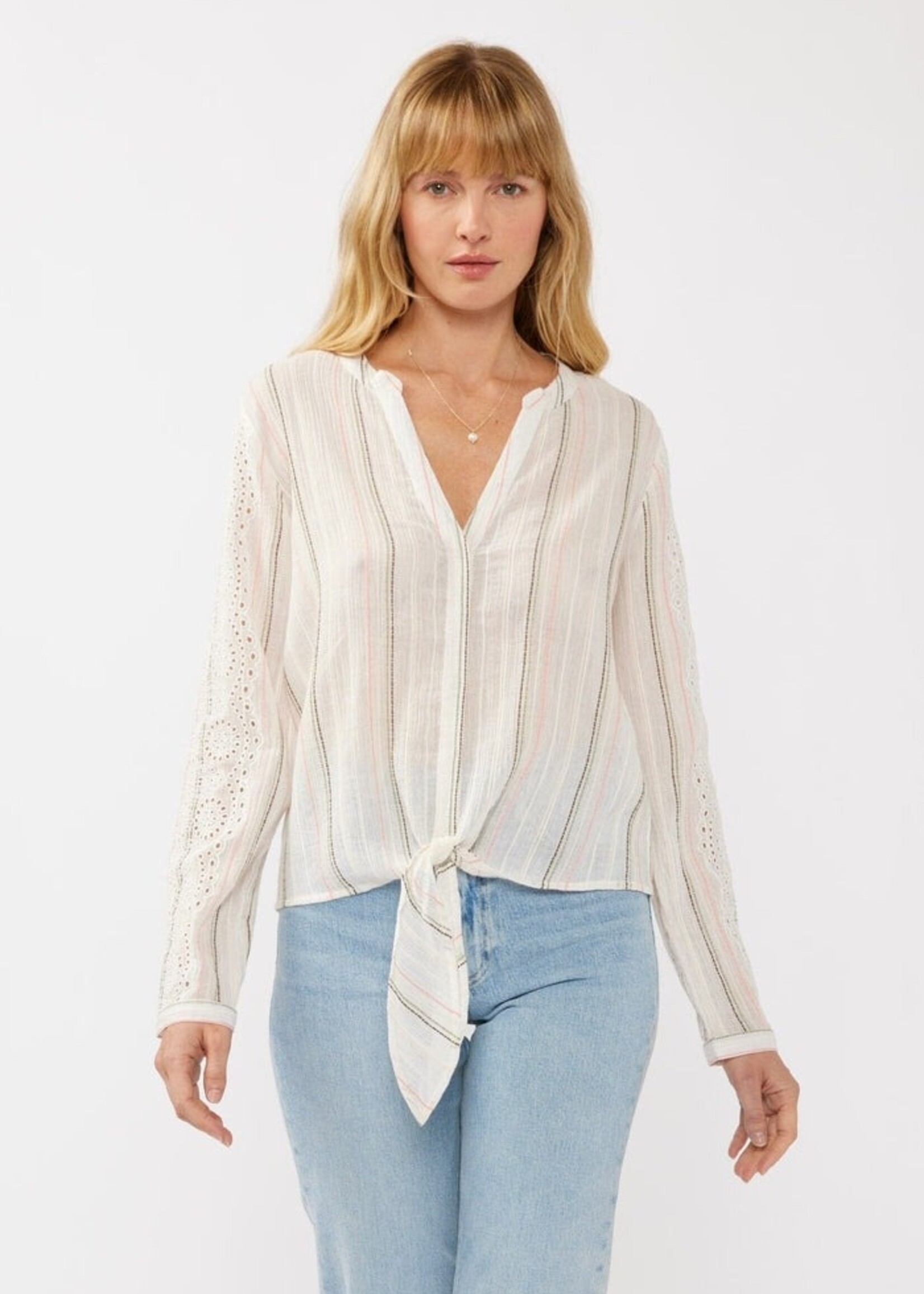 Stripe Tie Front Blouse Coral