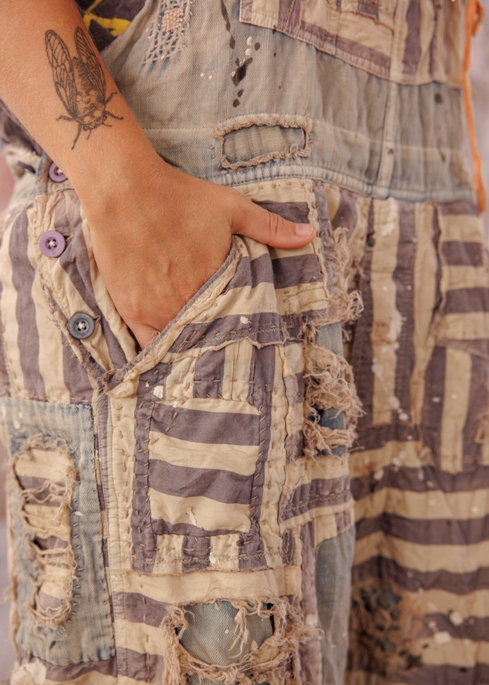 Magnolia Pearl Patchwork Frankie Overalls 162 Luna Stripe One Size
