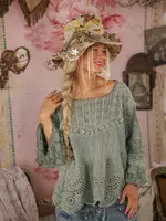 Magnolia Pearl Crochet Jodi Blouse Top 2320 Seafoam Gray One Size