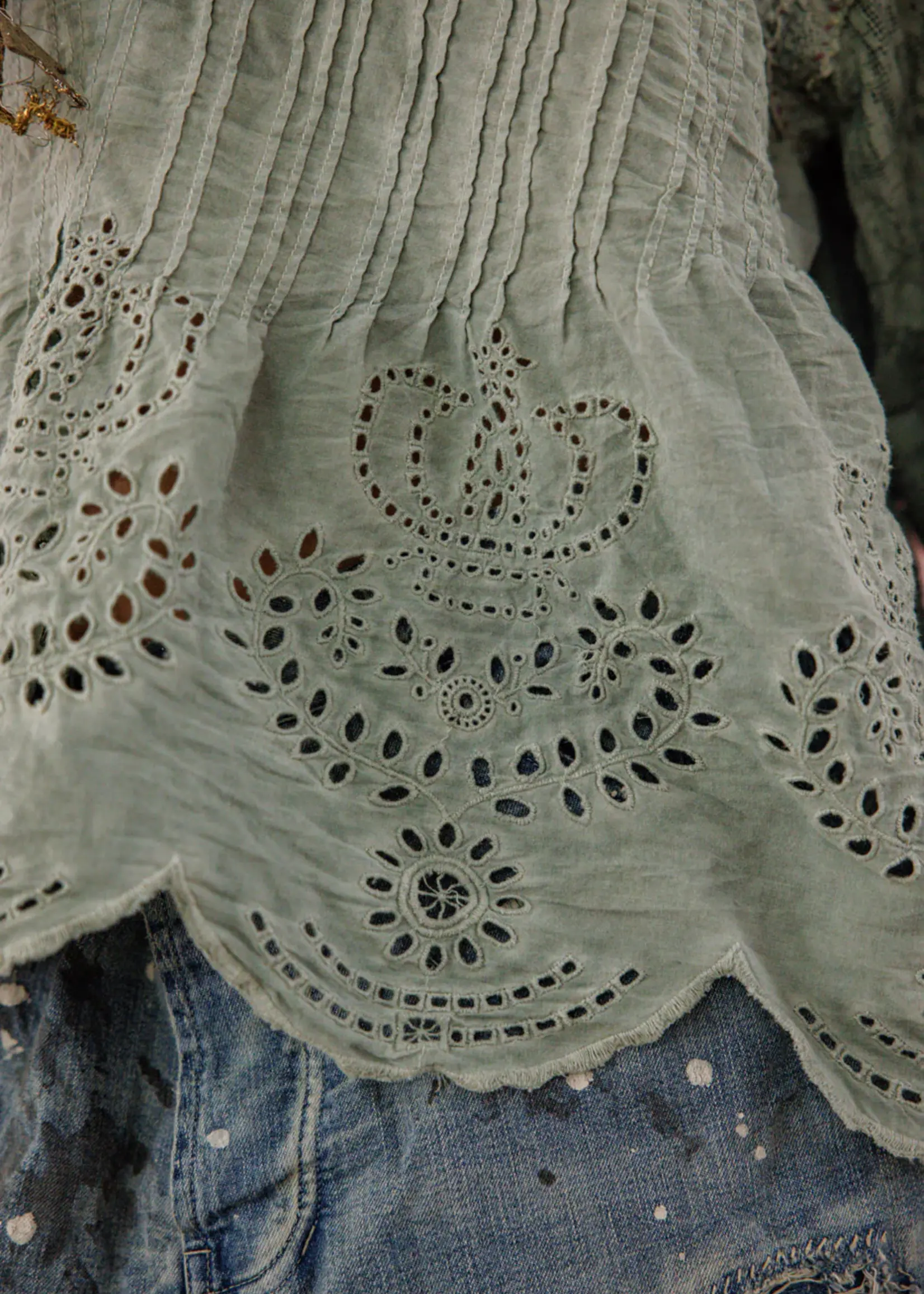 Magnolia Pearl Crochet Jodi Blouse Top 2320 Seafoam Gray One Size