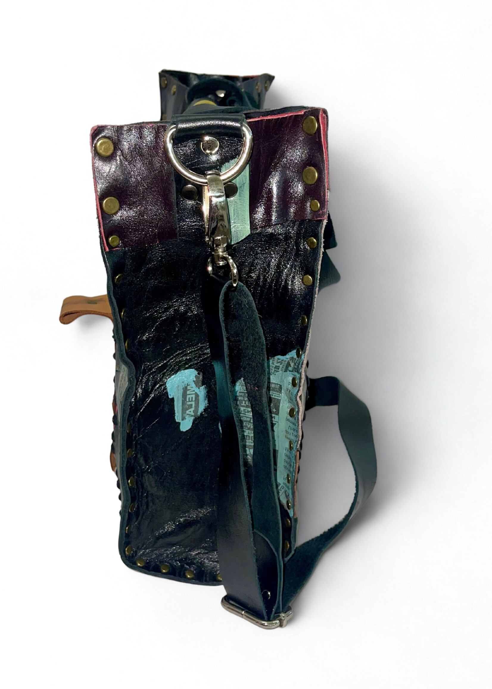 Recycled Leather Crossbody Tote - Black Multi