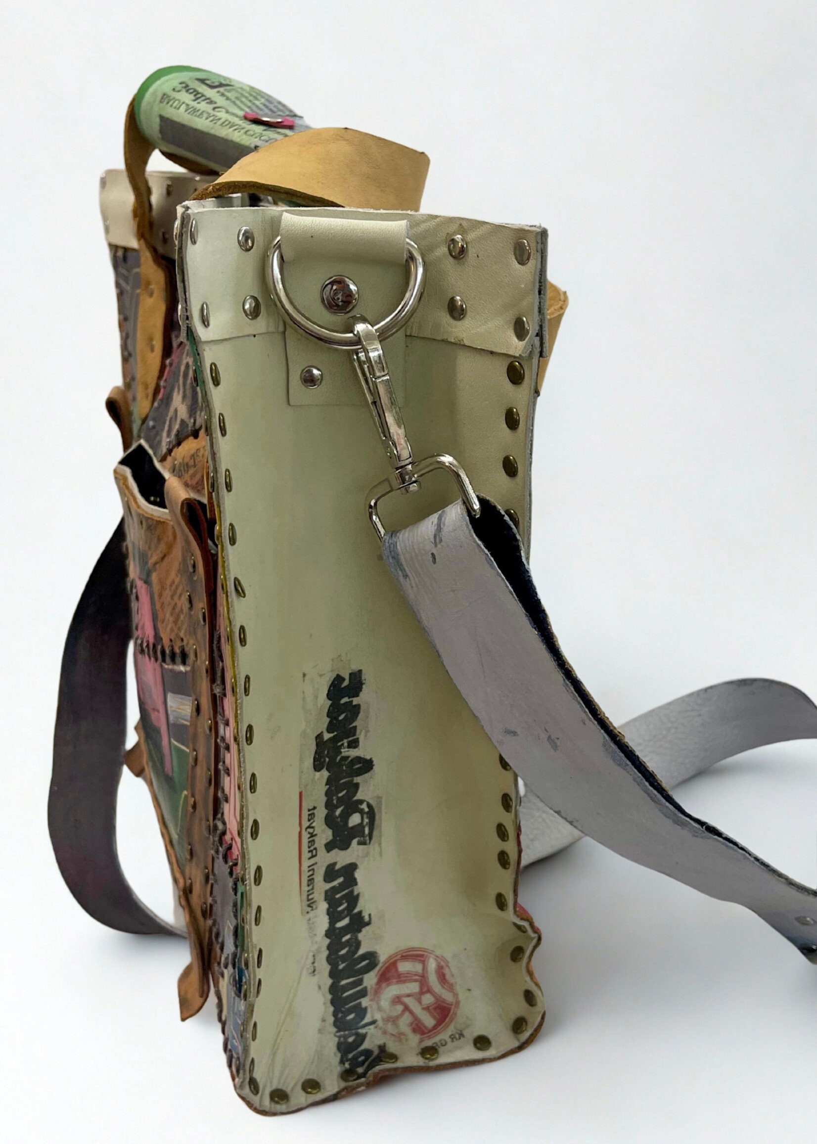 Jianhui London Recycled Leather Patchwork Tote Bag – Hand-Painted Statement Handbag