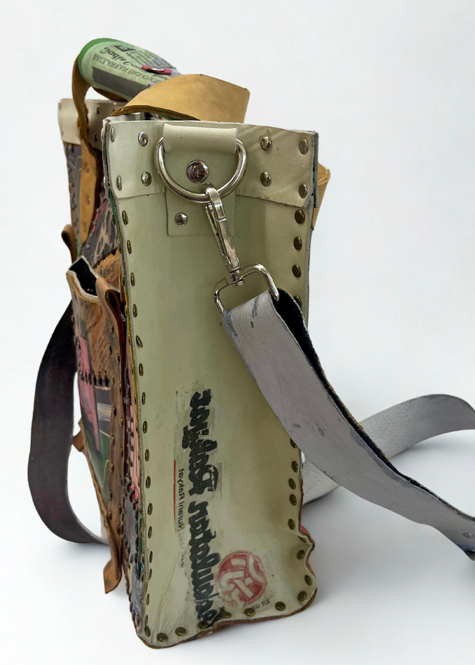 Recycled Leather Crossbody Tote - Forest Multi
