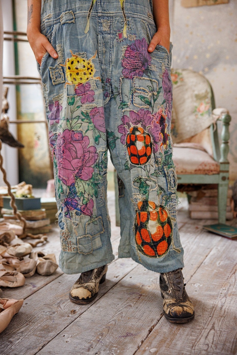 magnolia pearl night garden overalls detail