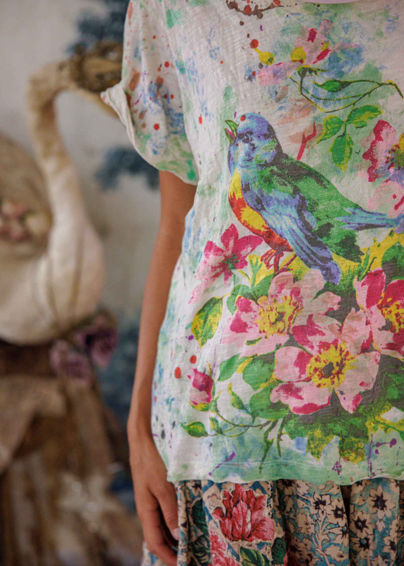 Magnolia Pearl Floral Songbird Art Class Tee Top 2567 True One Size
