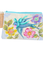 Bluebird Handpainted Canvas Zipper Bag Medium