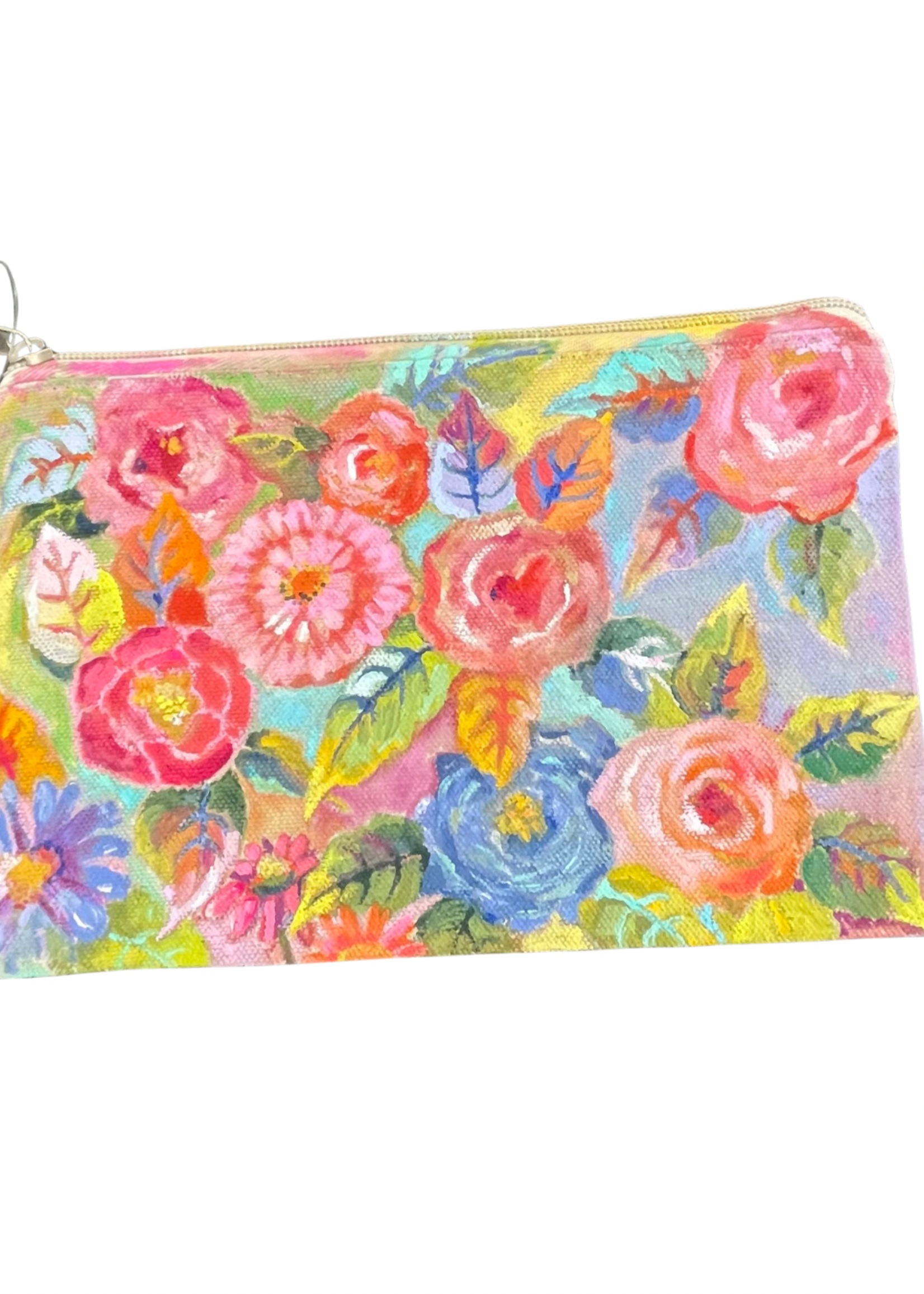 Floral Handpainted Canvas Zipper Bag Medium
