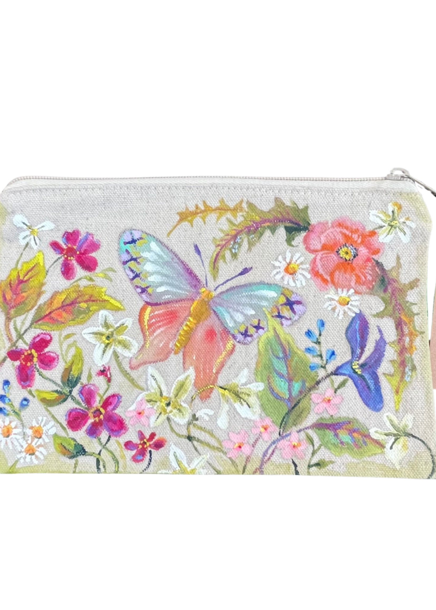 Butterfly Handpainted Canvas Zipper Bag Medium