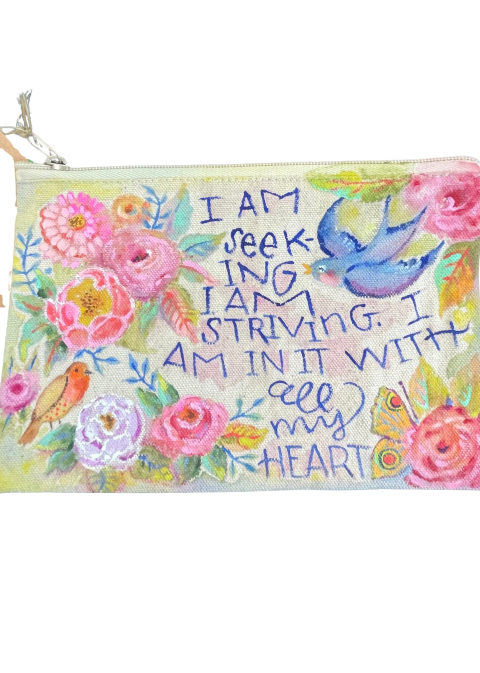 Quote Handpainted Canvas Zipper Bag Medium
