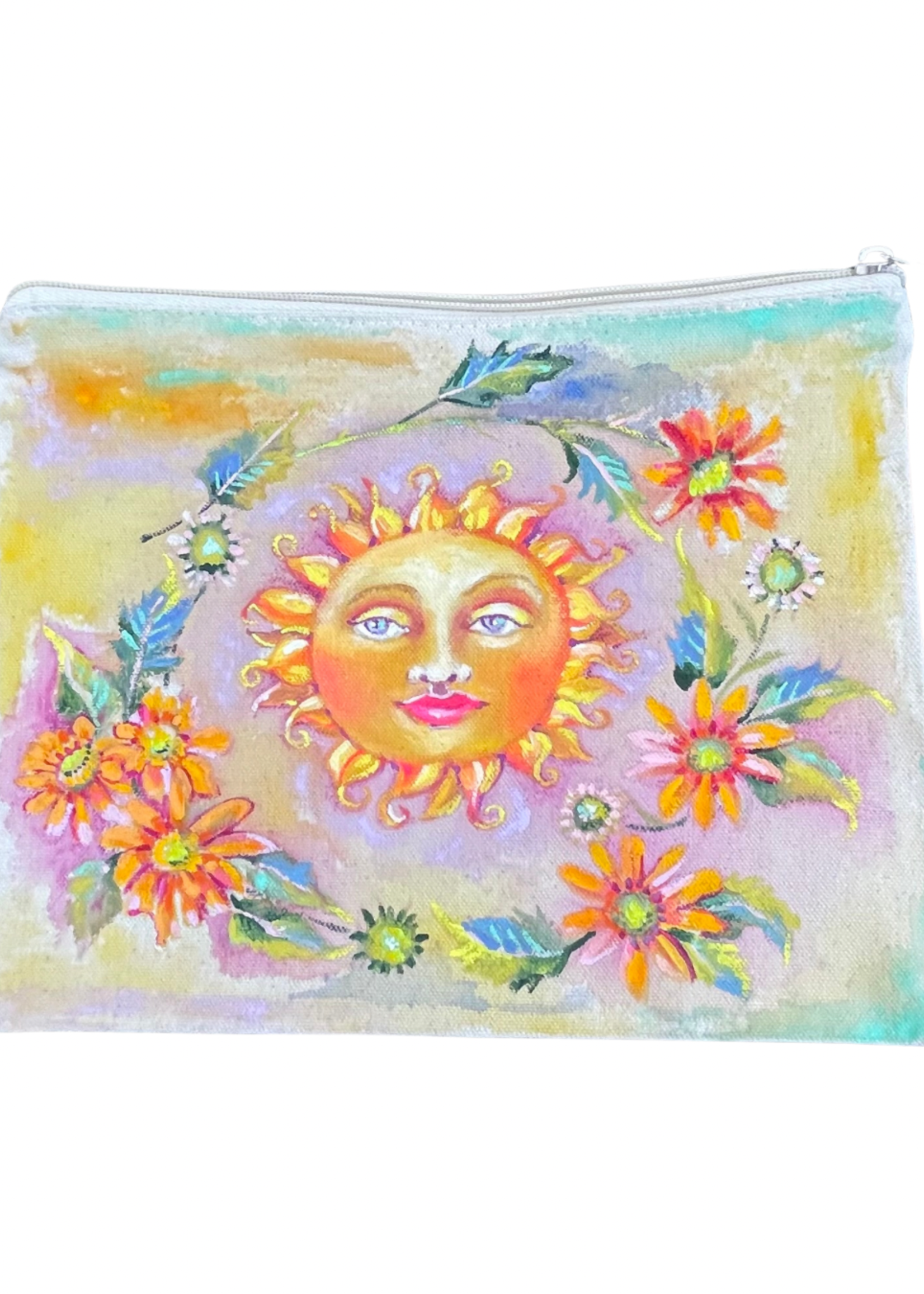 Sun Handpainted Canvas Zipper Bag Large