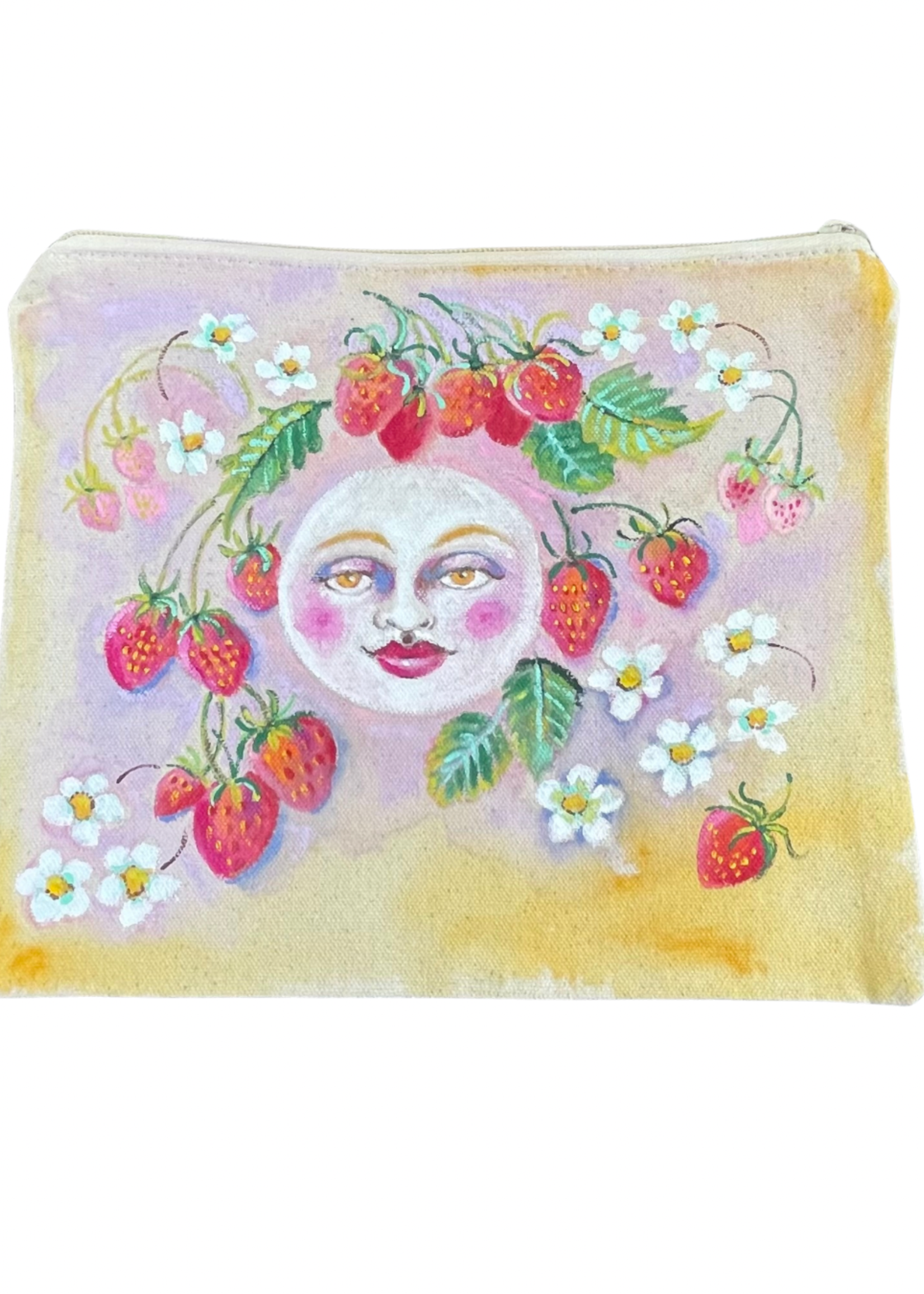 Moon Handpainted Canvas Zipper Bag Large