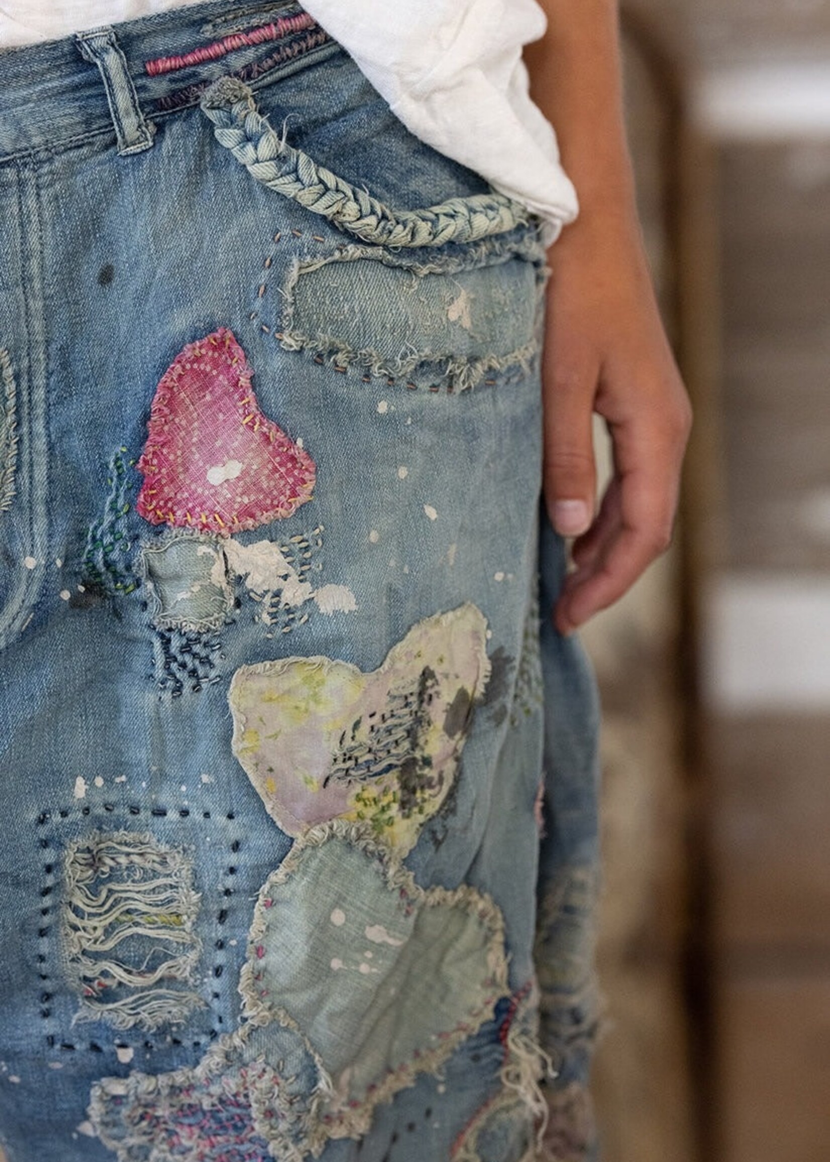 Magnolia Pearl I Heart You Miner Shorts 068 Washed Indigo One Size