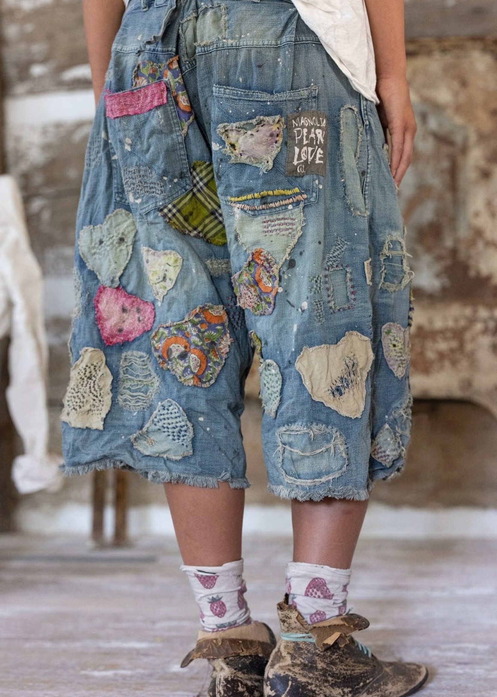 Magnolia Pearl I Heart You Miner Shorts 068 Washed Indigo One Size