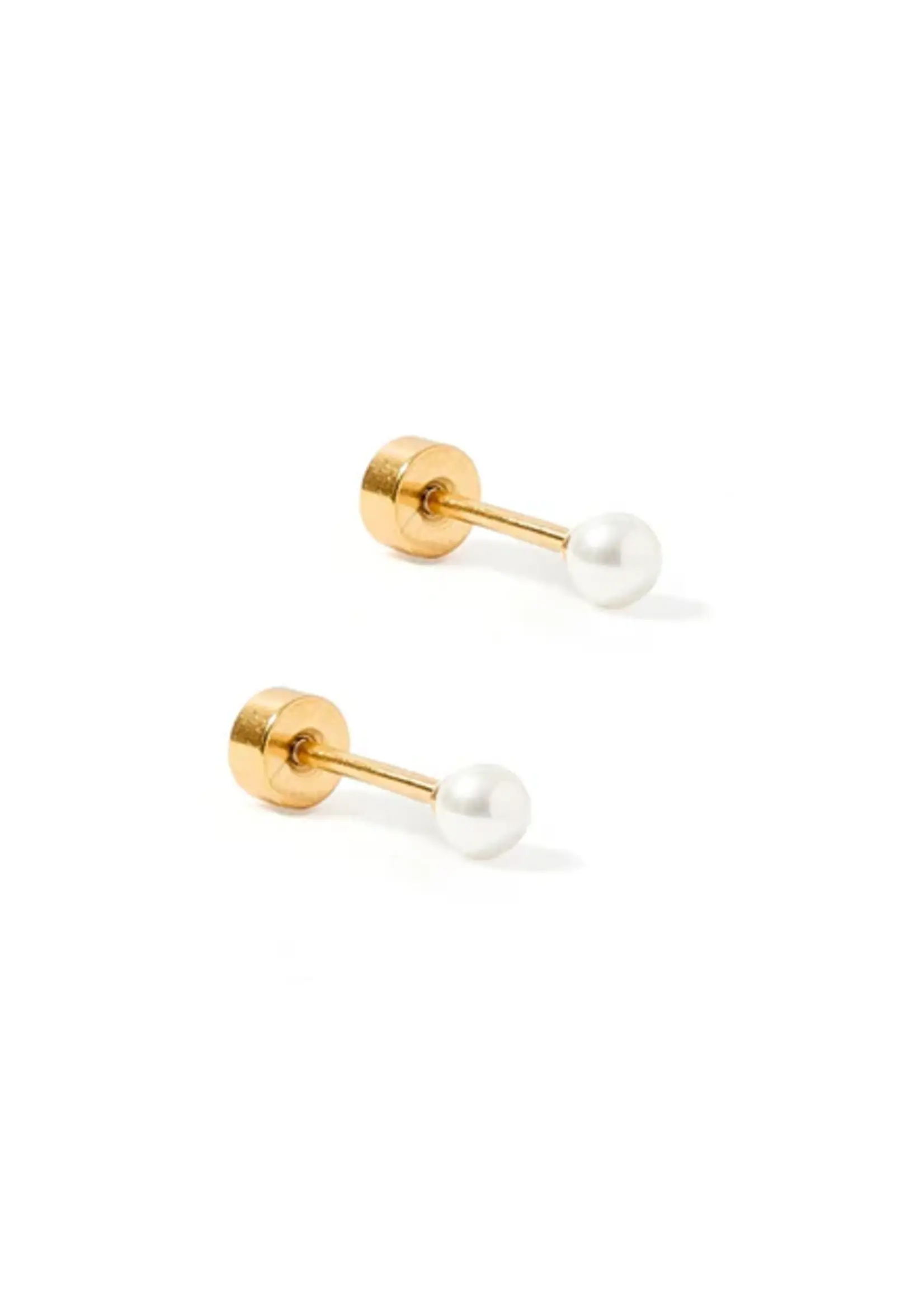Linny Co Payton Pearl White 3mm Screwback Earrings
