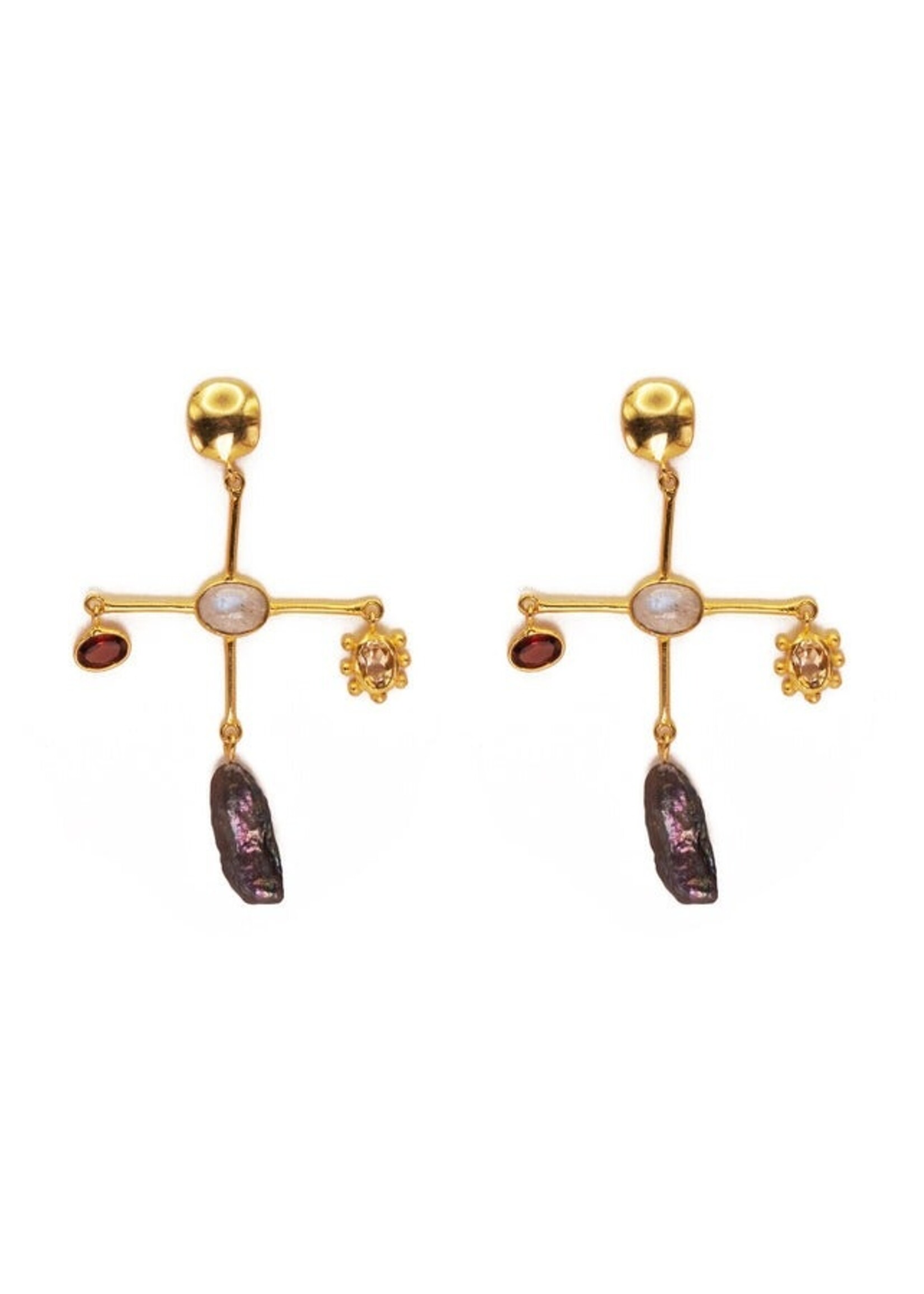 Sugarboo & Co. Multi-Stone Sun & Pearl Dangle Earrings