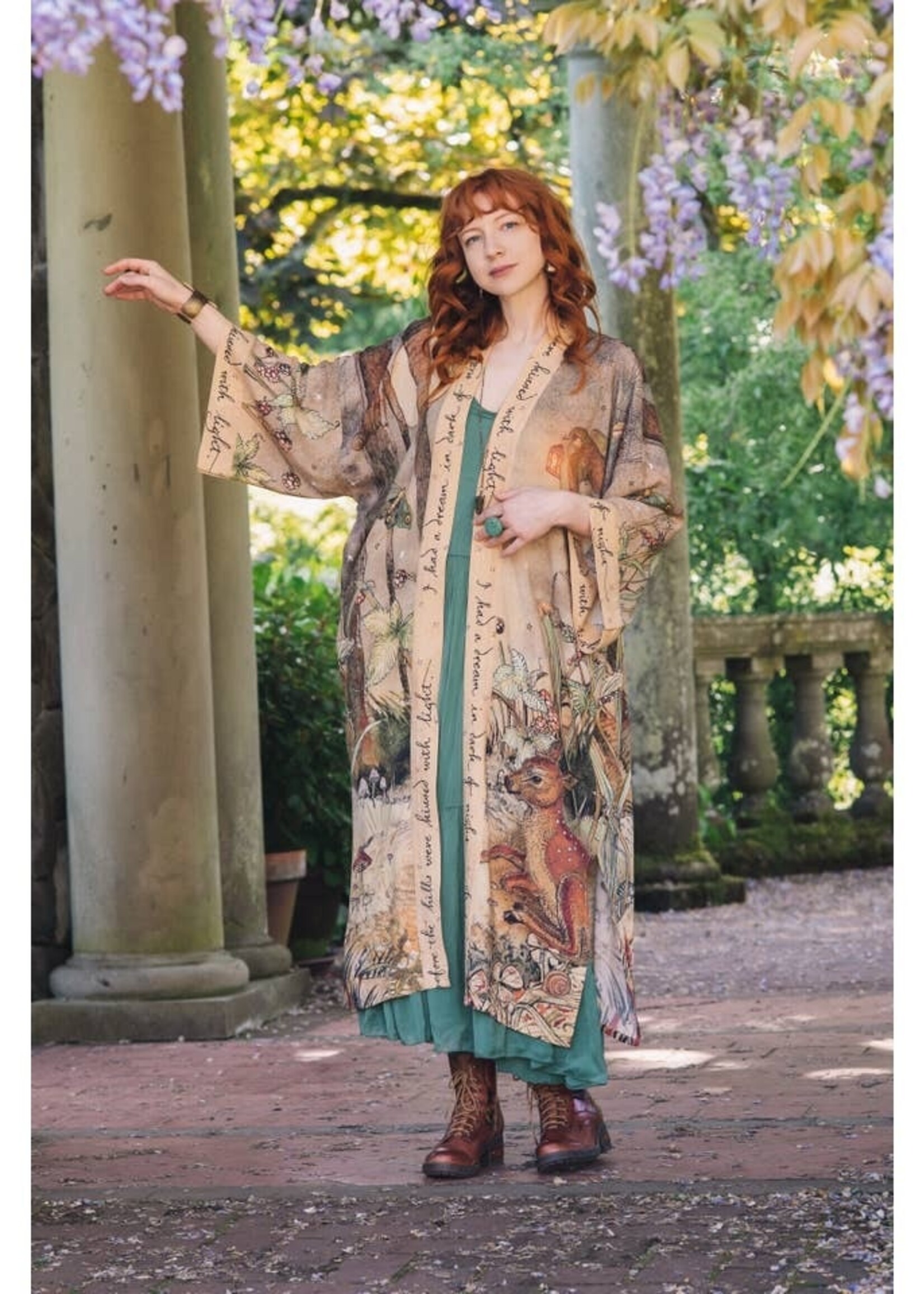 Market of Stars Lovelight Long Duster Bamboo Kimono Robe Deer Swallow