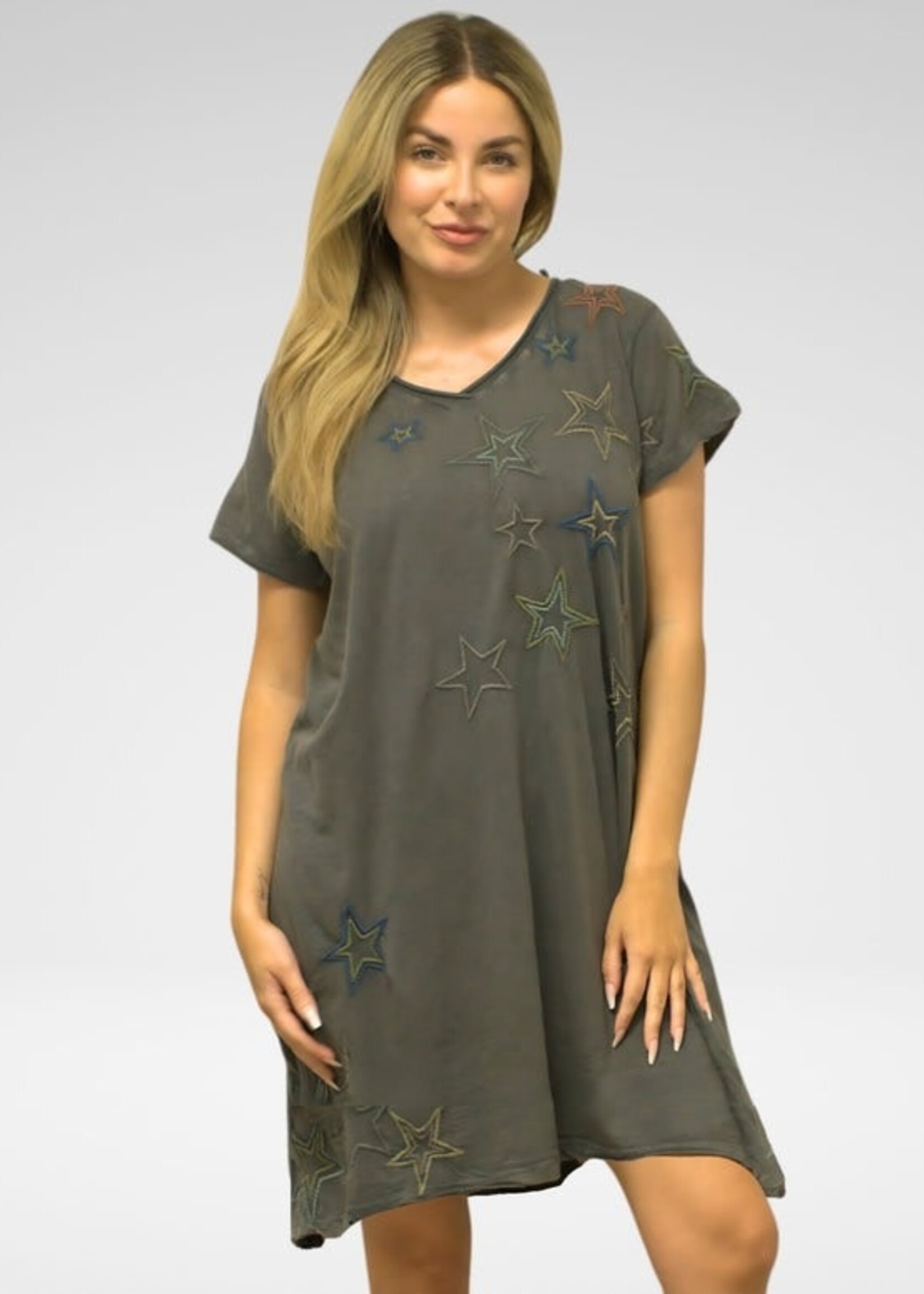 Linnea Star Embroidered Dress Grey