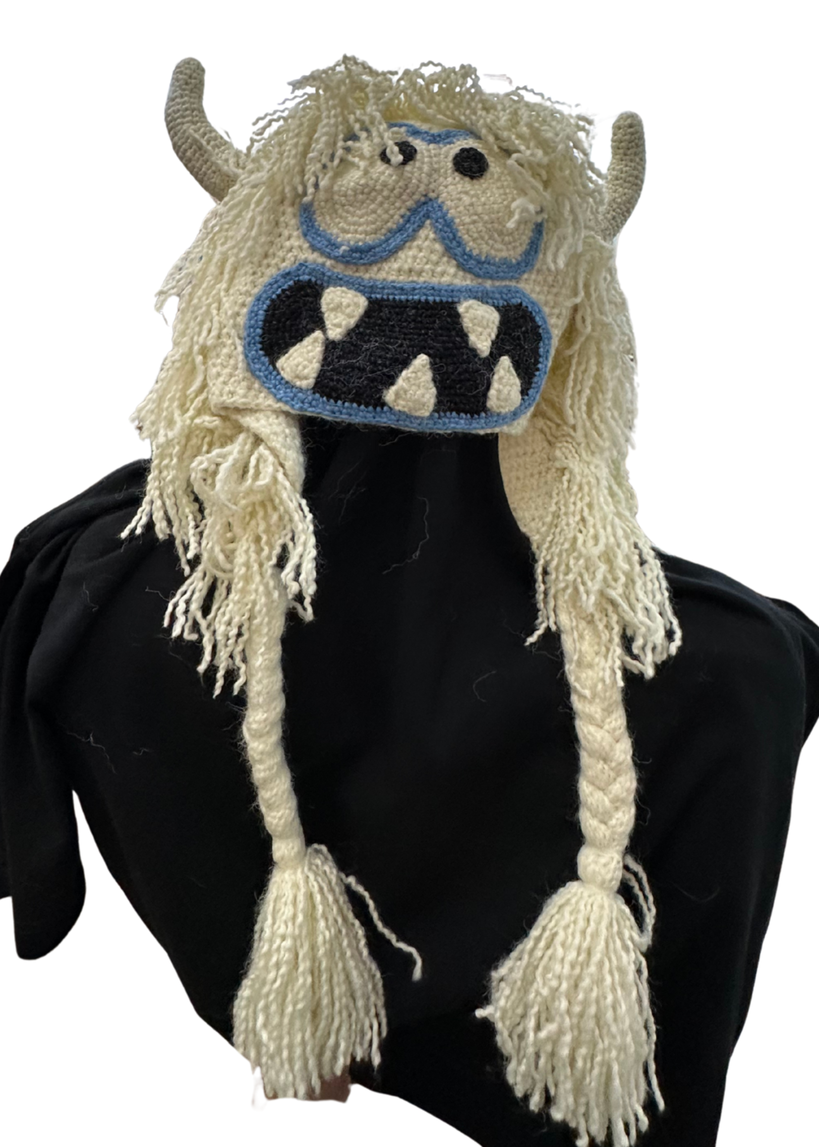 Peruvian Trading Company Yeti Silly Monster Hand Crochet Hat Blue Cream