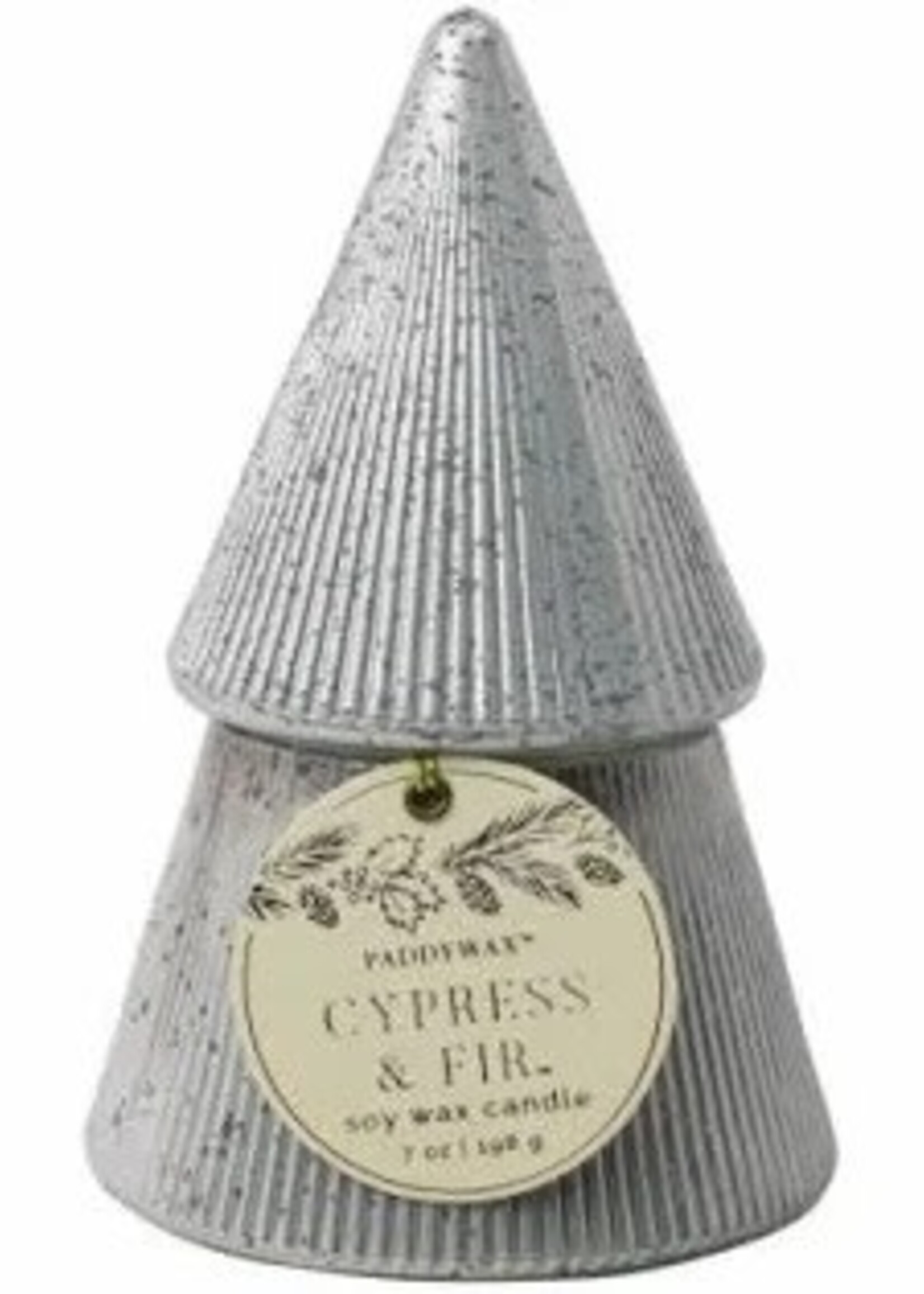Paddywax Candles Silver Ribbed Mercury Stacked Tree Candle Cypress + Fir