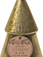 Paddywax Candles Gold Ribbed Mercury Stacked Tree Candle Cypress + Fir