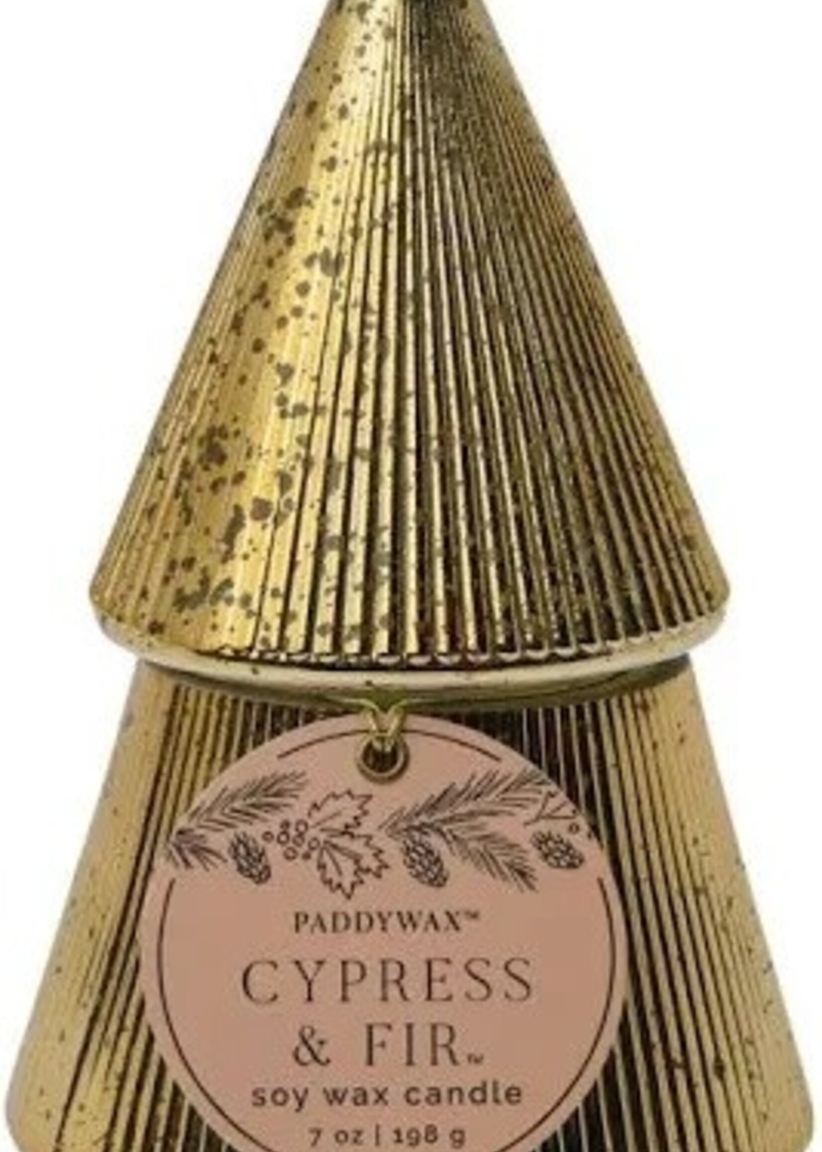 Paddywax Candles Gold Ribbed Mercury Stacked Tree Candle Cypress + Fir