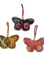 Sugarboo & Co. Kantha Butterfly Ornament with Wooden Beads