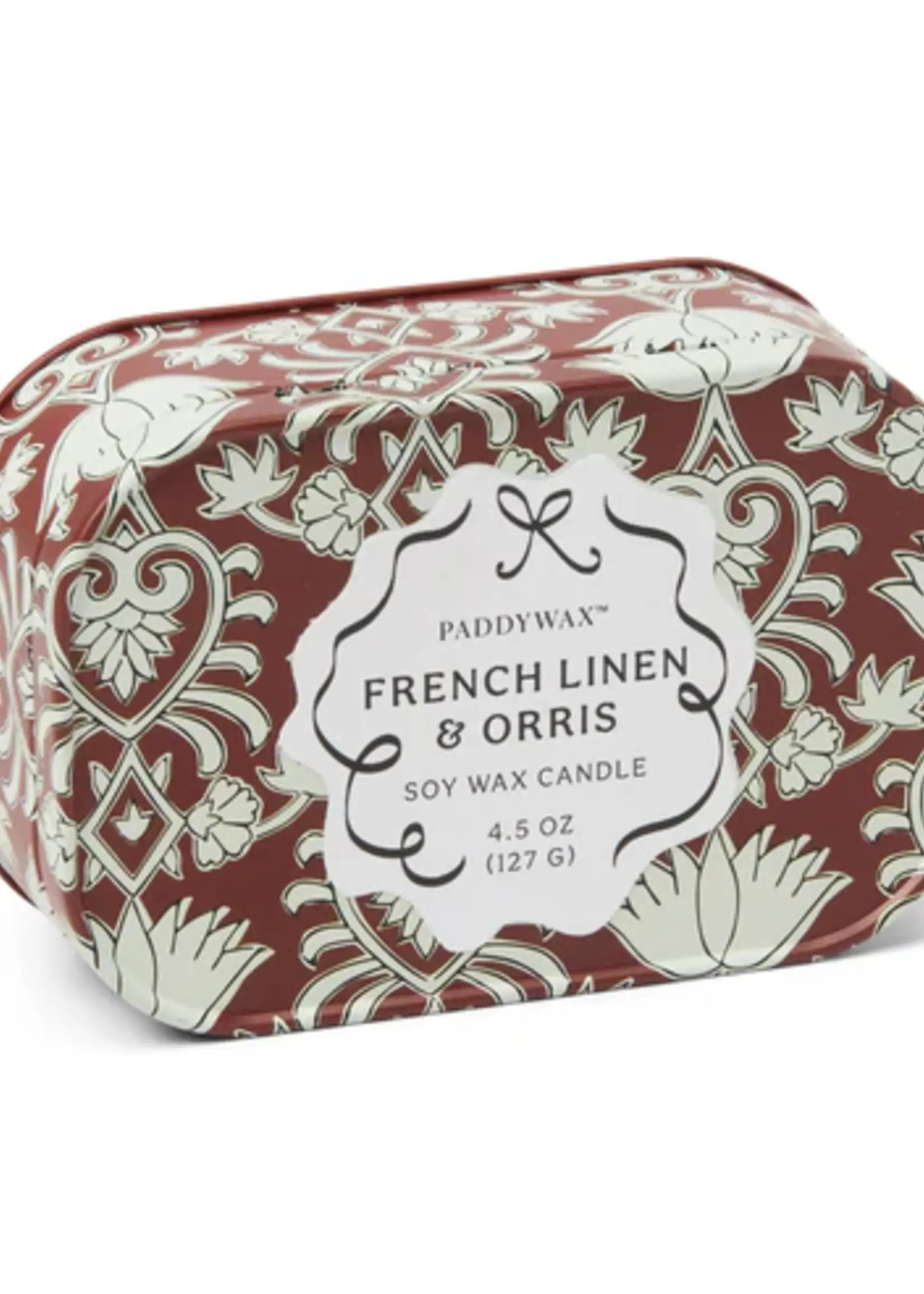 Paddywax Candles CHÉRIE PRINTED TIN - FRENCH LINEN  & ORRIS