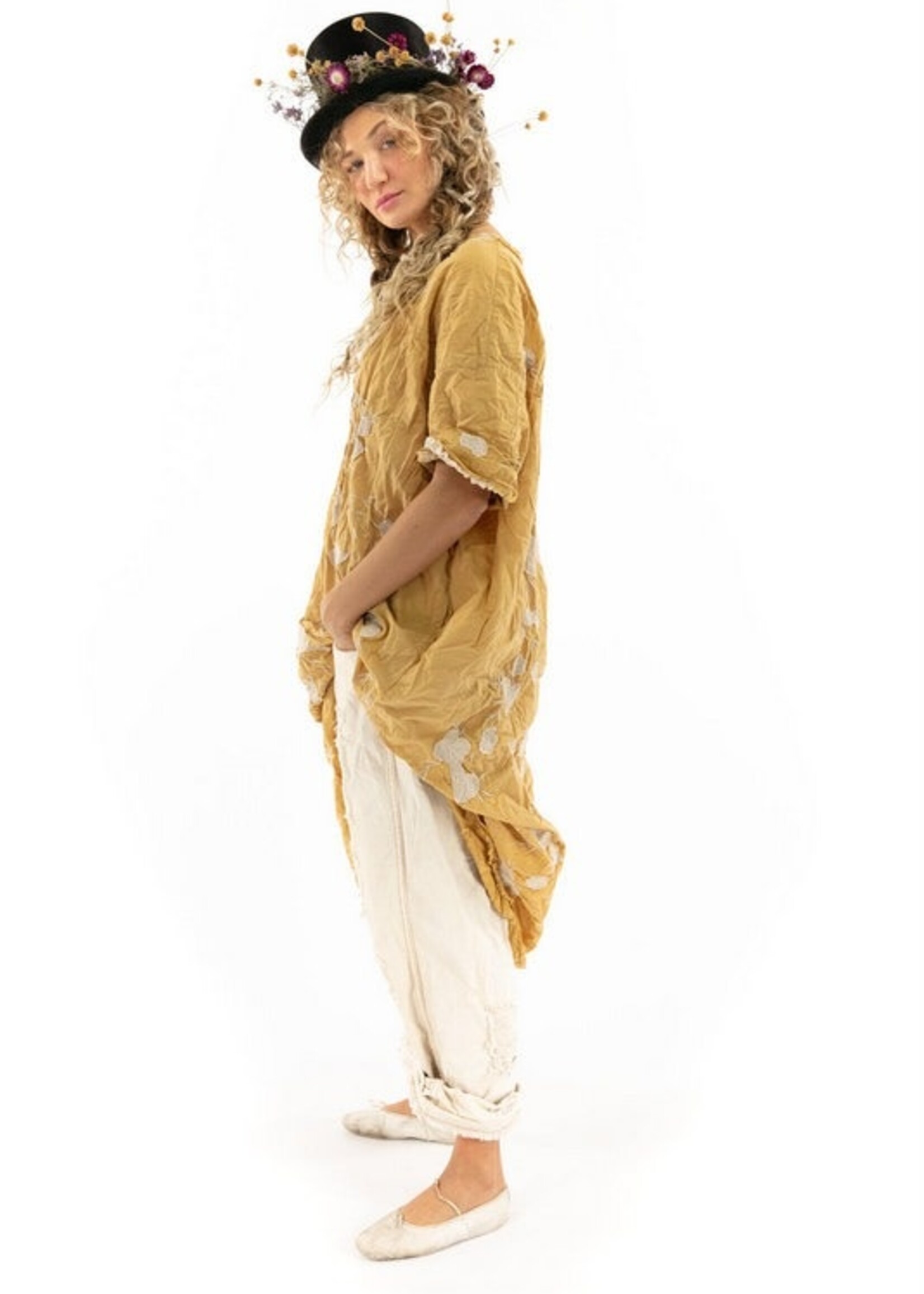 Magnolia Pearl Artist Smock Dress 788 Marigold Bird Embroidery