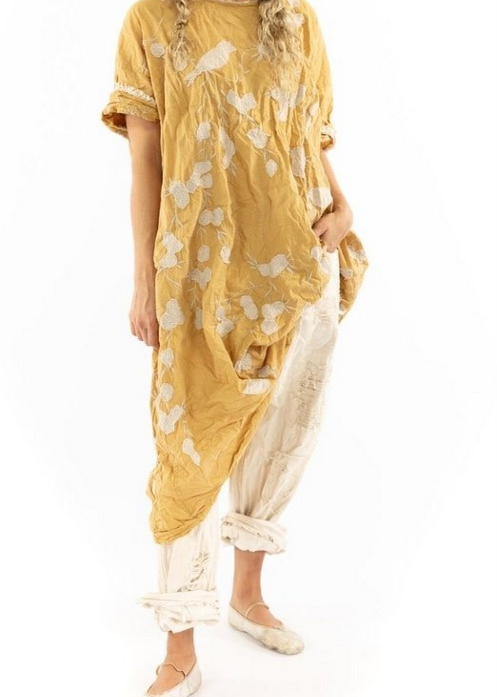 Magnolia Pearl Artist Smock Dress 788 Marigold Bird Embroidery