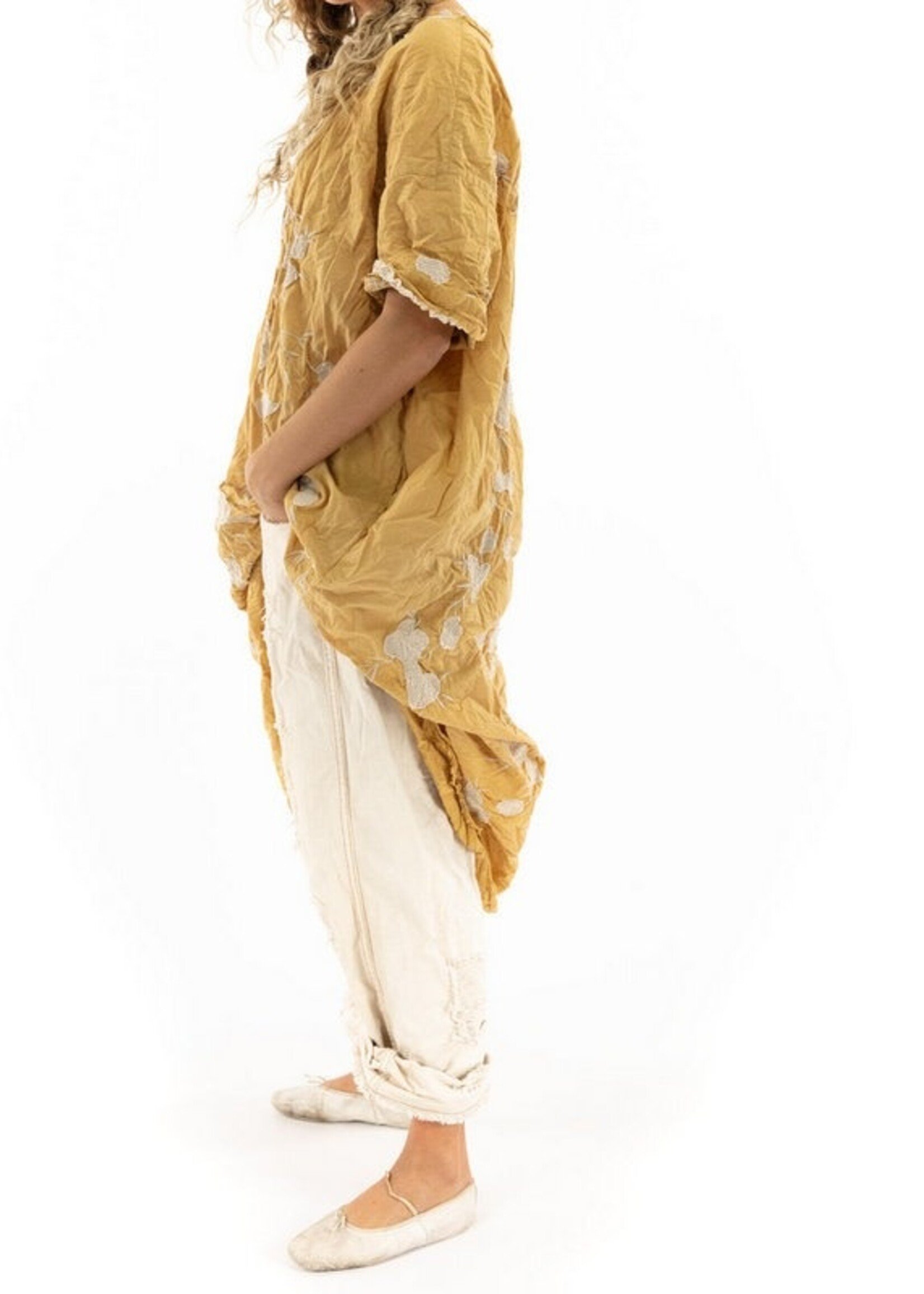 Magnolia Pearl Artist Smock Dress 788 Marigold Bird Embroidery
