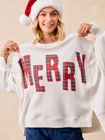 Bibi Merry Waffle Knit Thermal Sweatshirt White w/ Red Plaid
