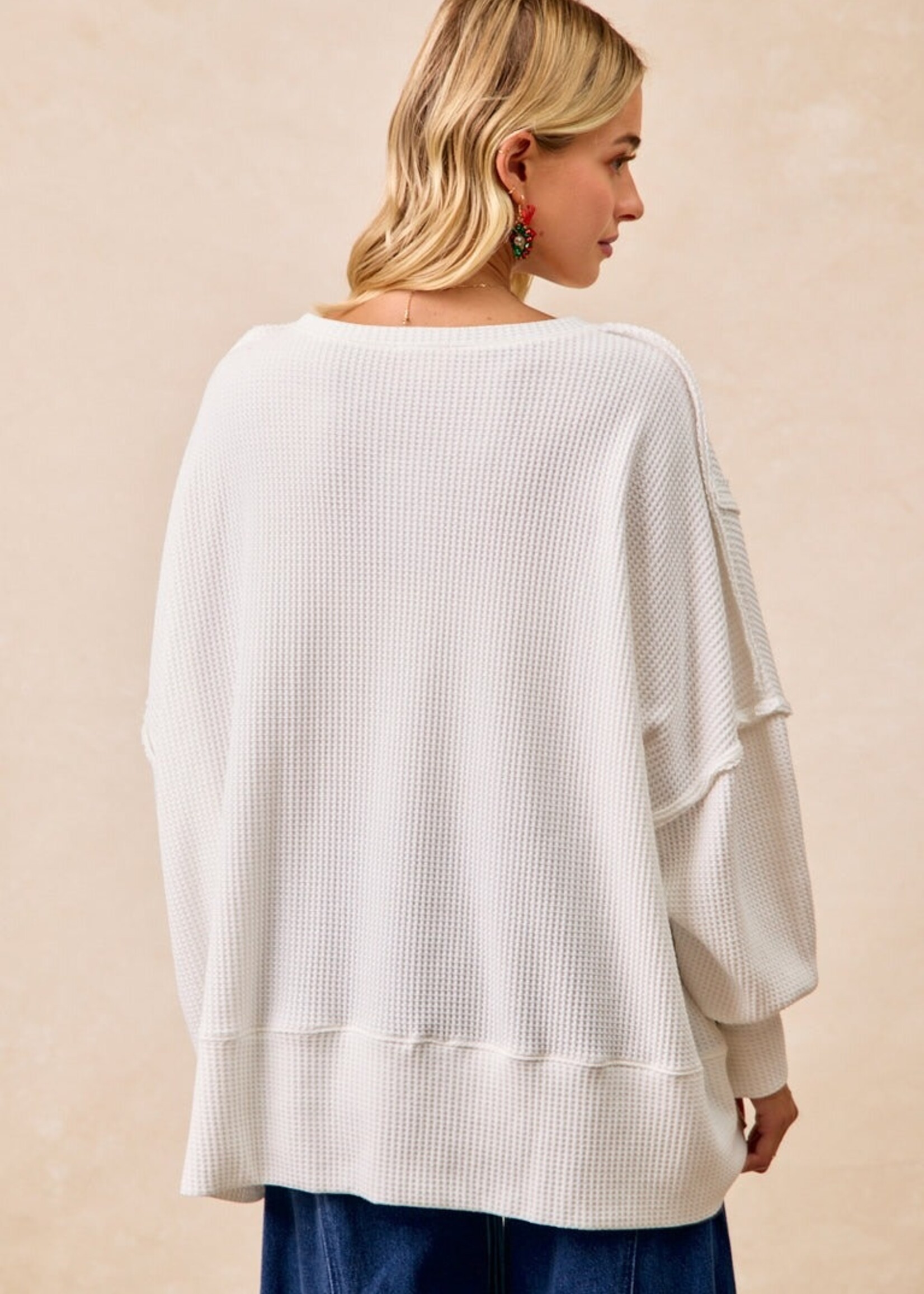 Bibi Merry Waffle Knit Thermal Sweatshirt White w/ Red Plaid