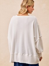 BiBi Merry Waffle Knit Thermal Sweatshirt White w/ Red Plaid - The
