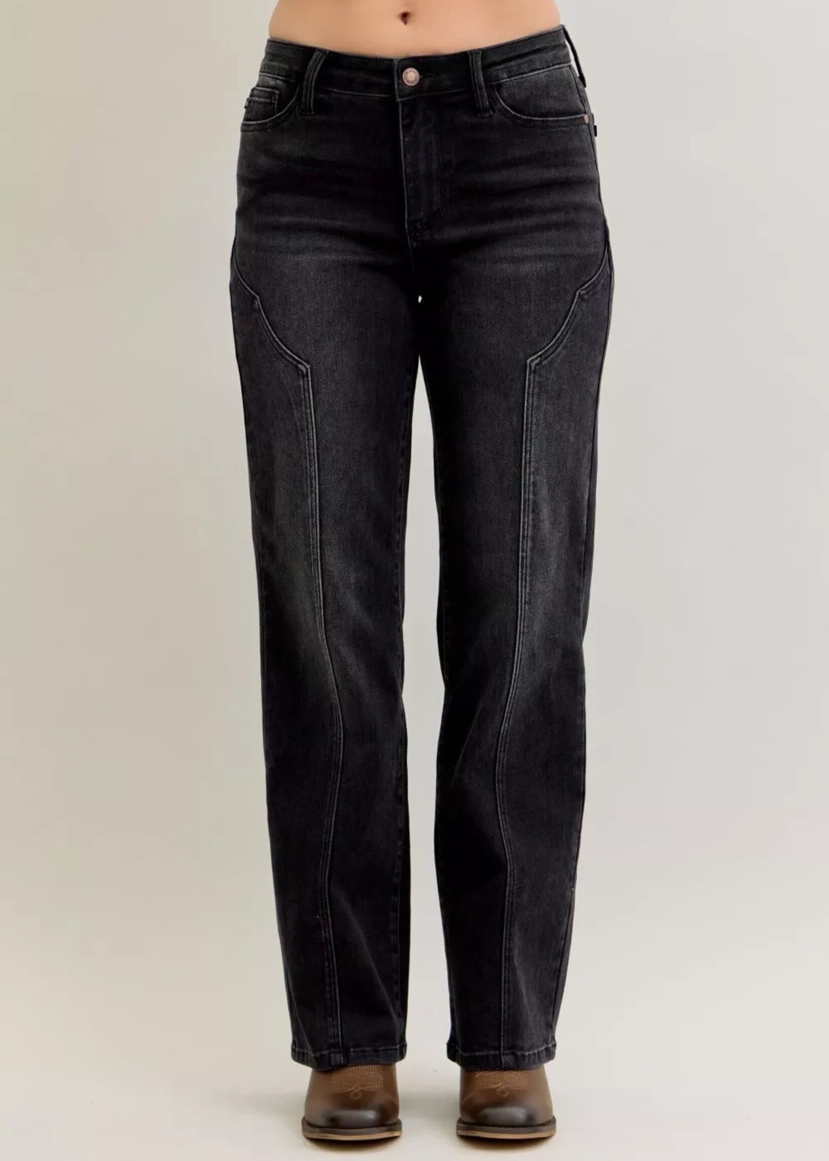 Judy Blue Night Rider Western Detail Black Mid Rise Jean