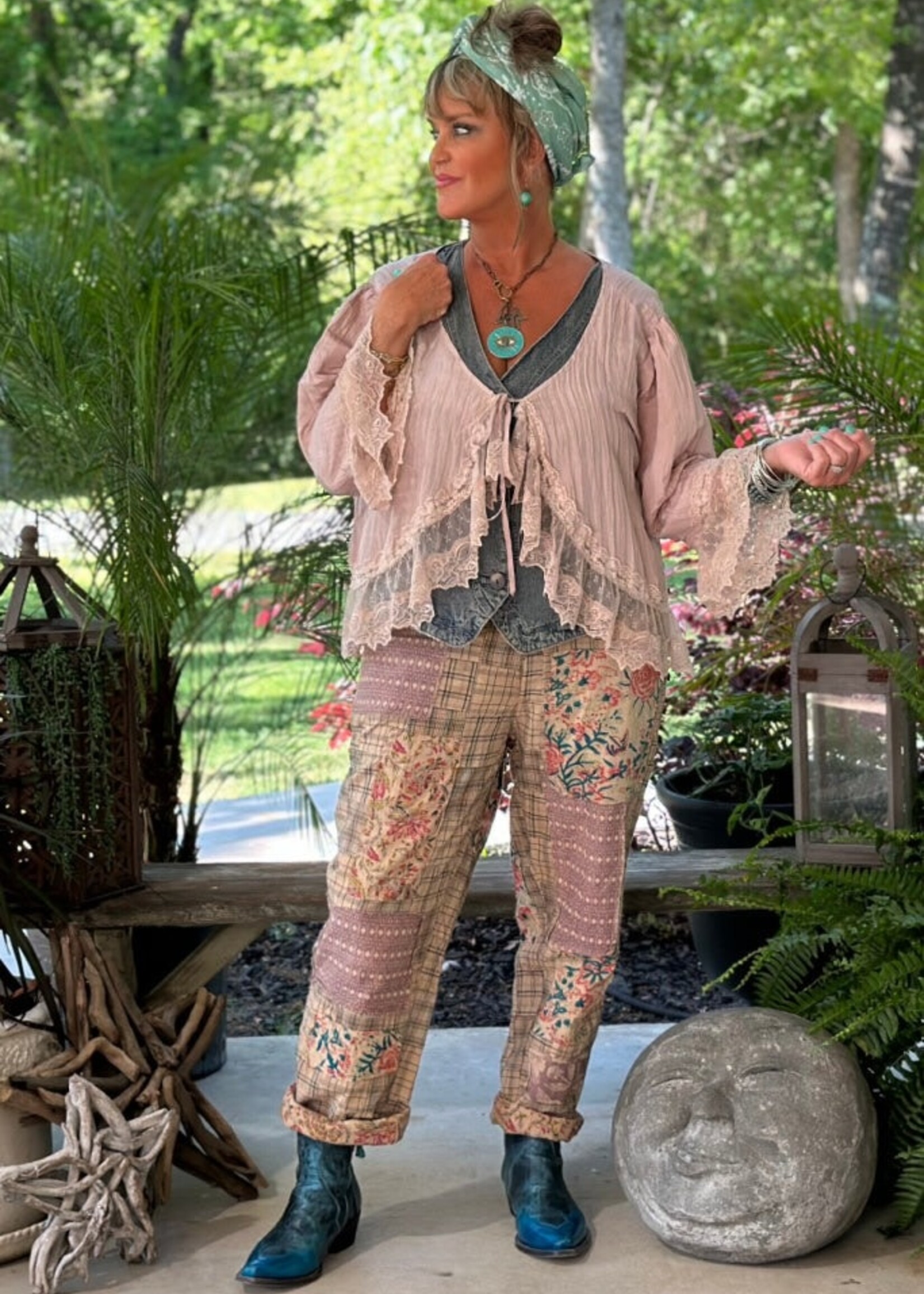 Jaded Gypsy Traveling On Pants Taupe Plaid