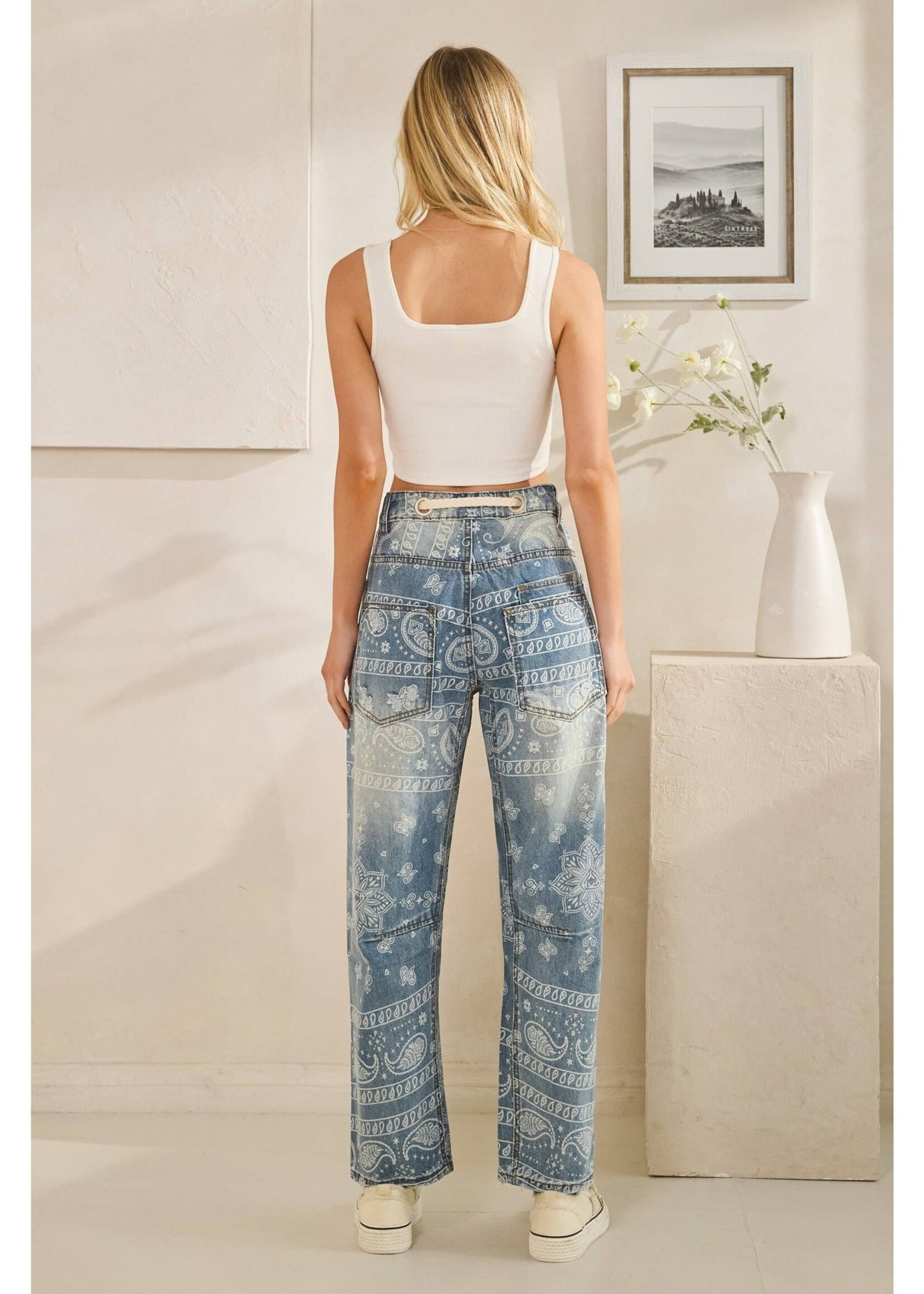 Oli & Hali Bandana Paisley Patch Print Barrel Jean