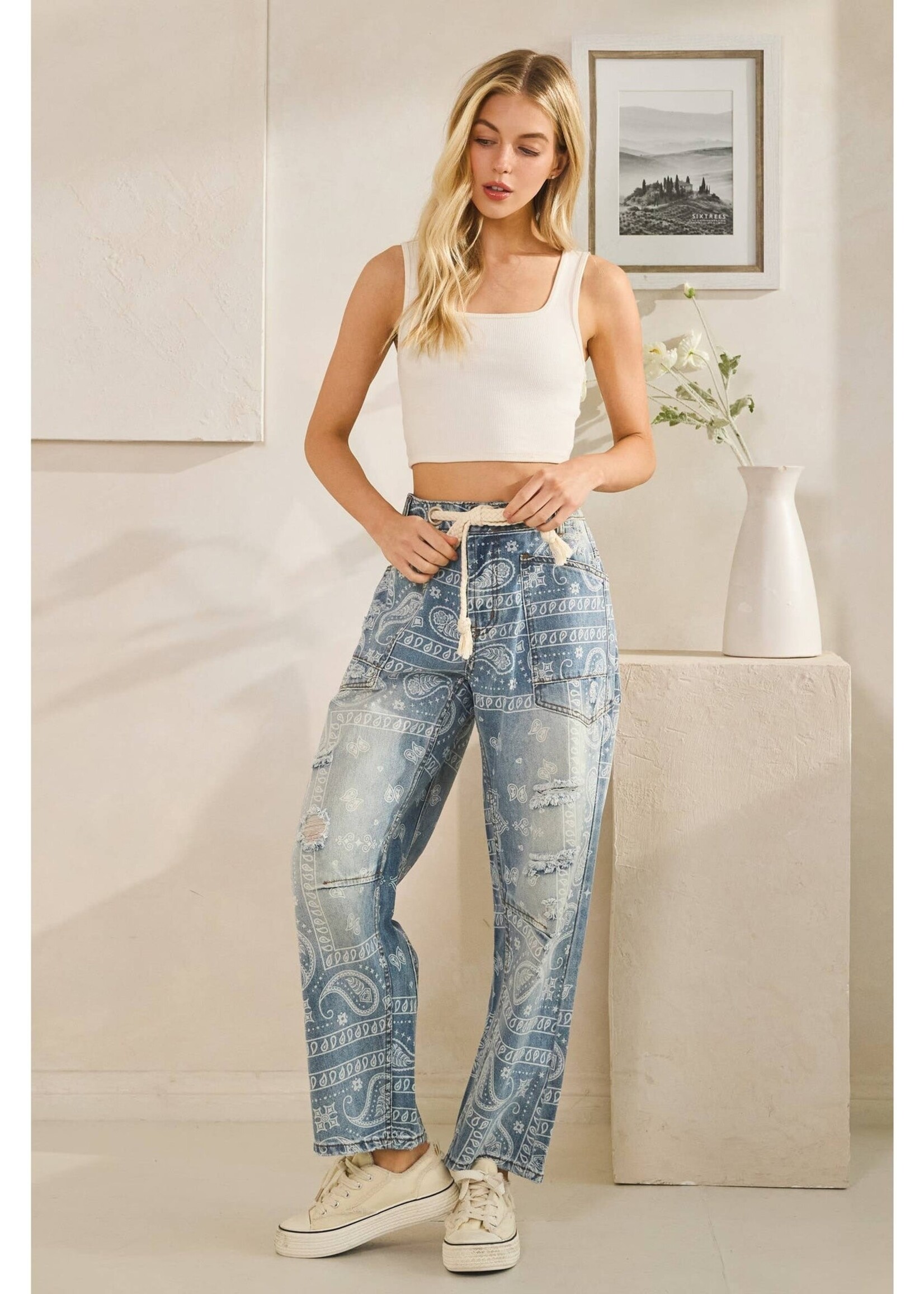 Oli & Hali Bandana Paisley Patch Print Barrel Jean