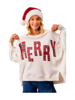 Bibi Merry Waffle Knit Thermal Sweatshirt White w/ Red Plaid