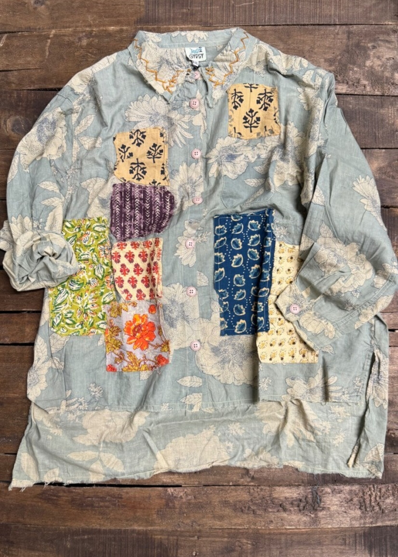 Jaded Gypsy Full Bloom Top - Patch Dusty Blue