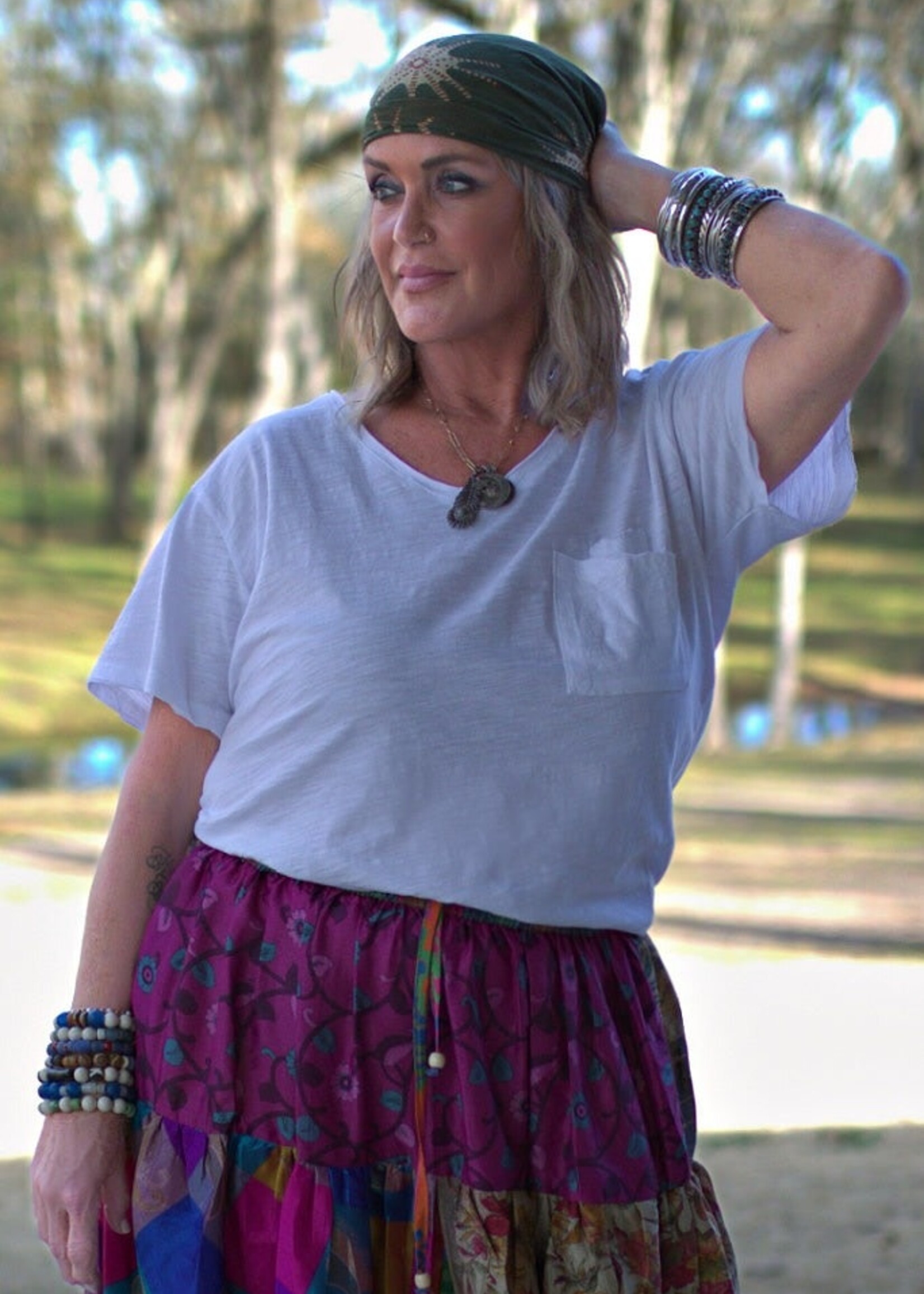 Jaded Gypsy Moon Dance V-Neck Tee - Parchment