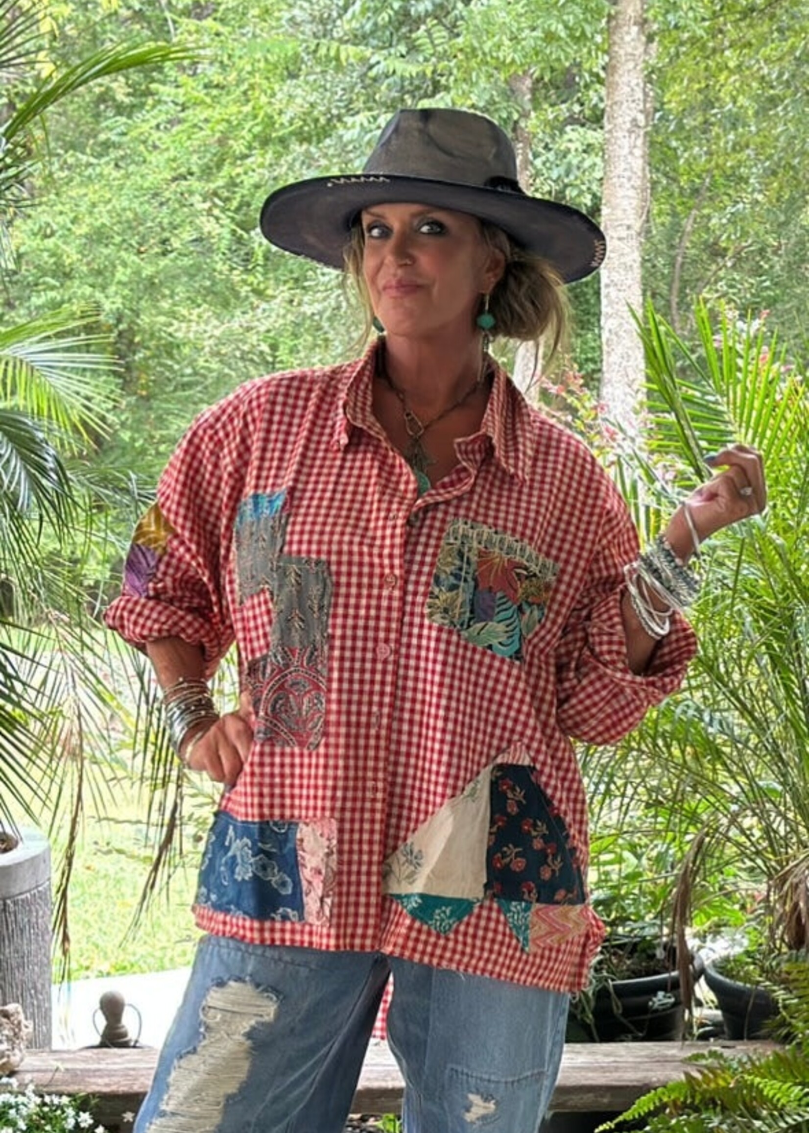 Jaded Gypsy Star Dreamer Top  Scarlet Gingham Patchwork