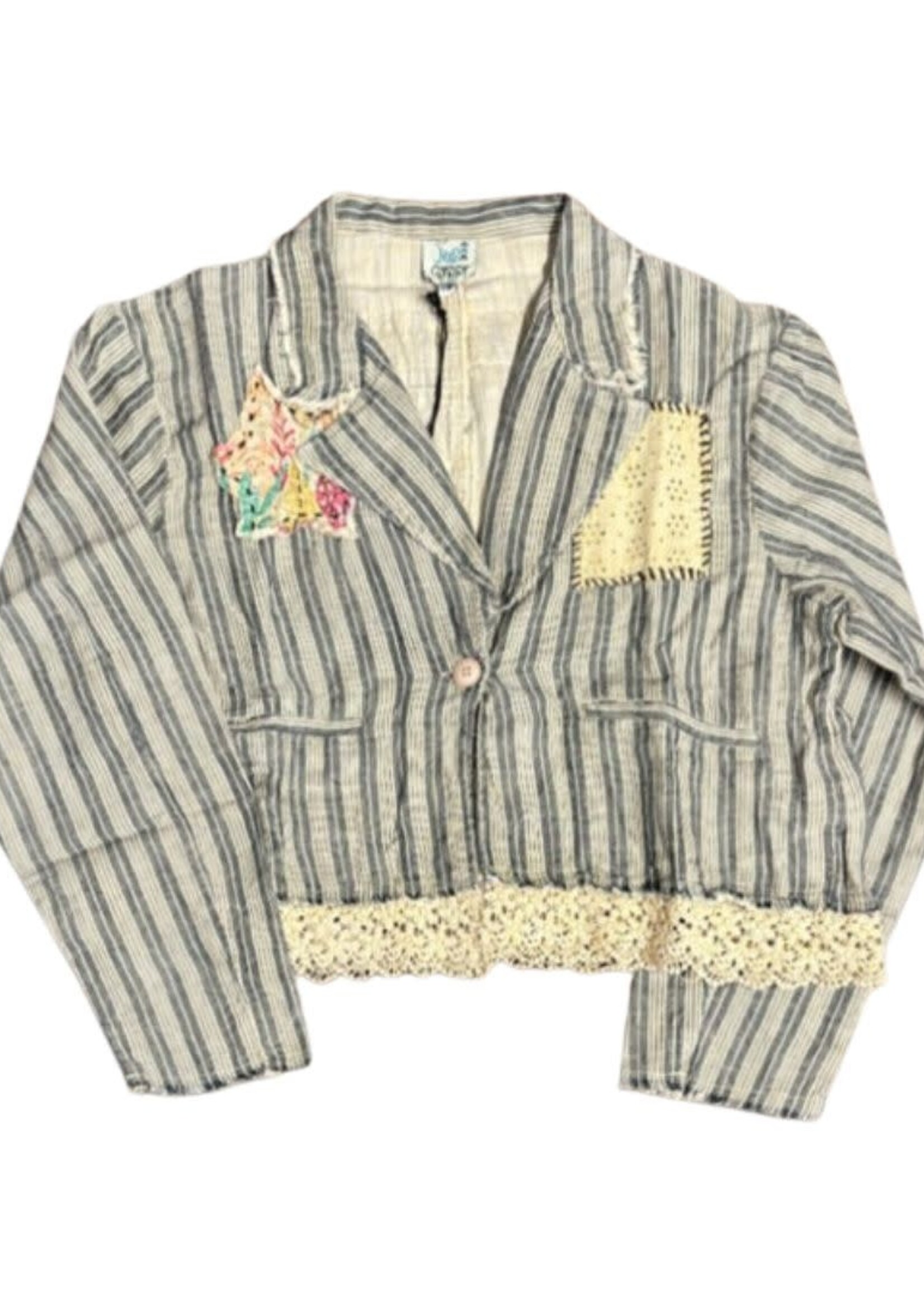 Jaded Gypsy Lined Up Jacket Cropped Striped Boho Jacket with Lace & Appliqués