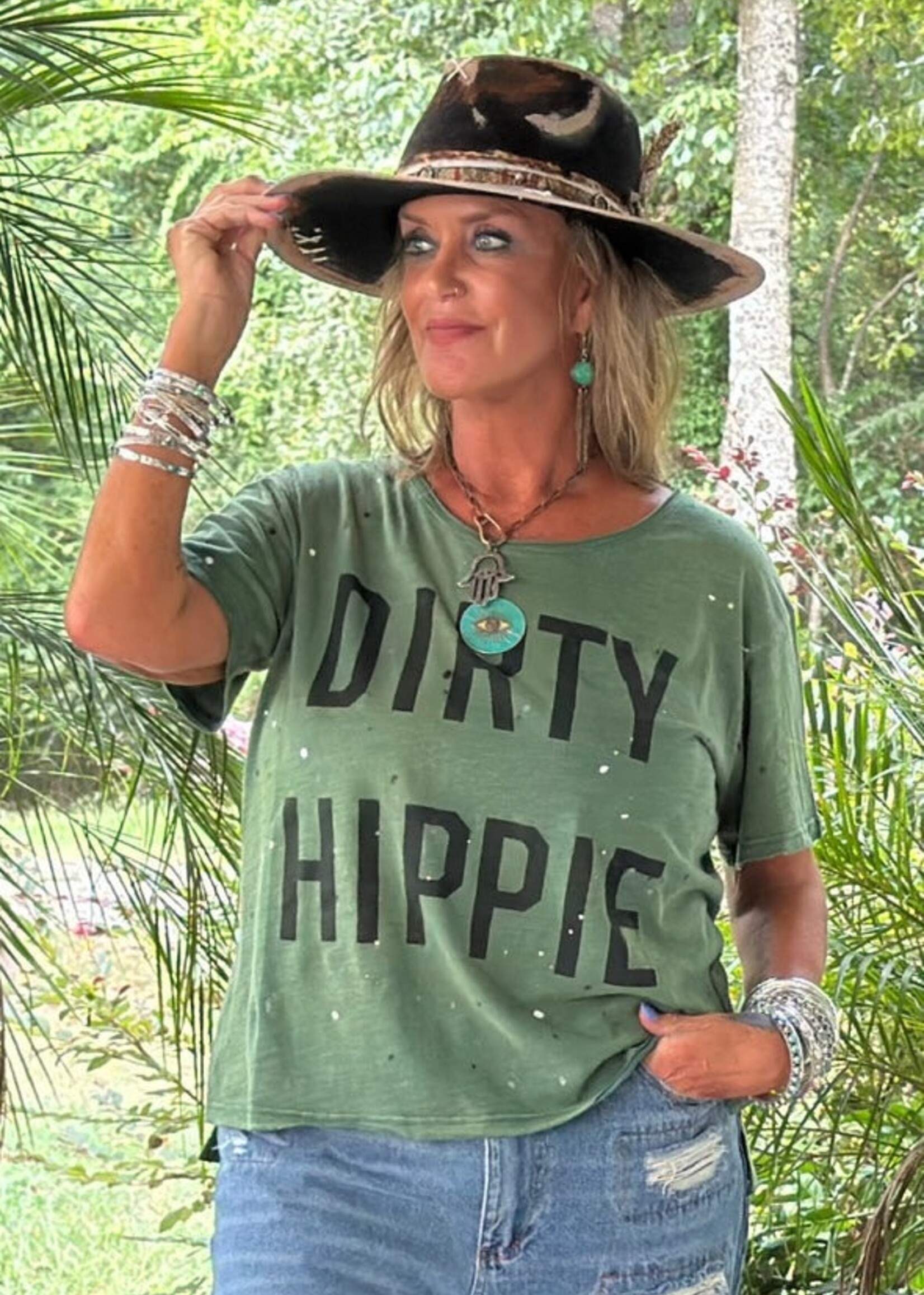 Jaded Gypsy Dirty Hippie Tee - Vintage Emerald