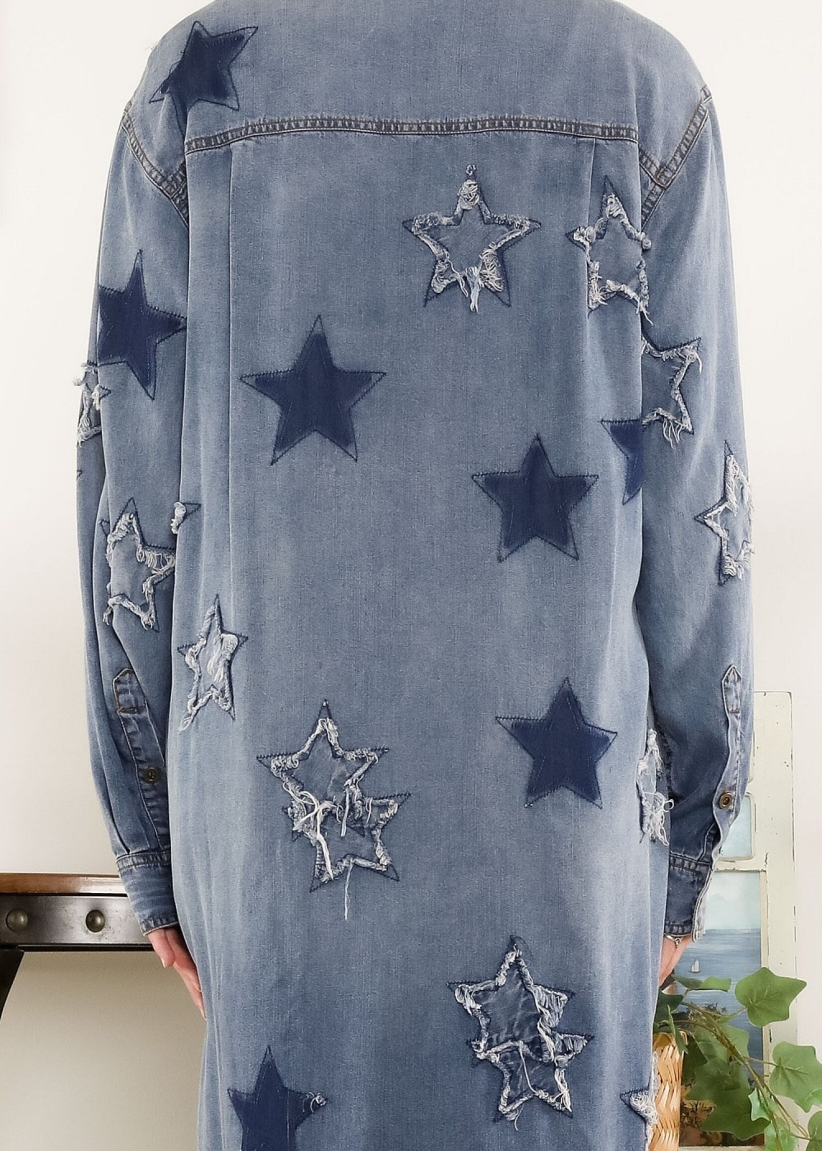 Blue Velvet Denim Shirt Dress w/ Star Patch