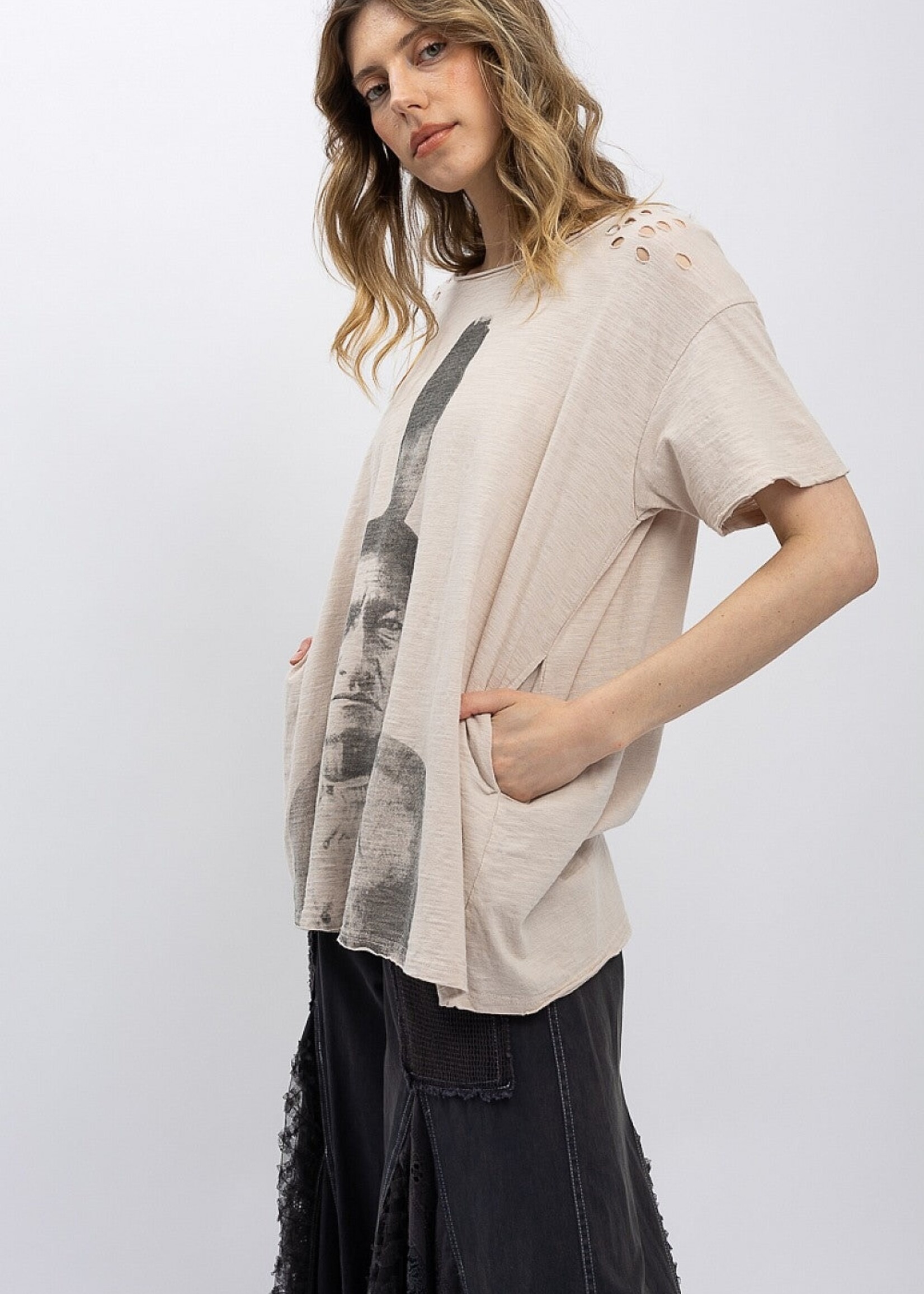 Blue Velvet Indian Print Tee Oatmeal