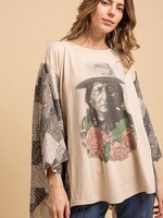 Blue Velvet Native American Print Quilted Poncho Top