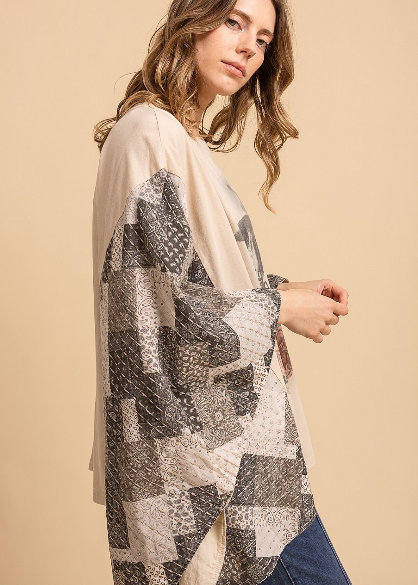 Blue Velvet Native American Print Quilted Poncho Top