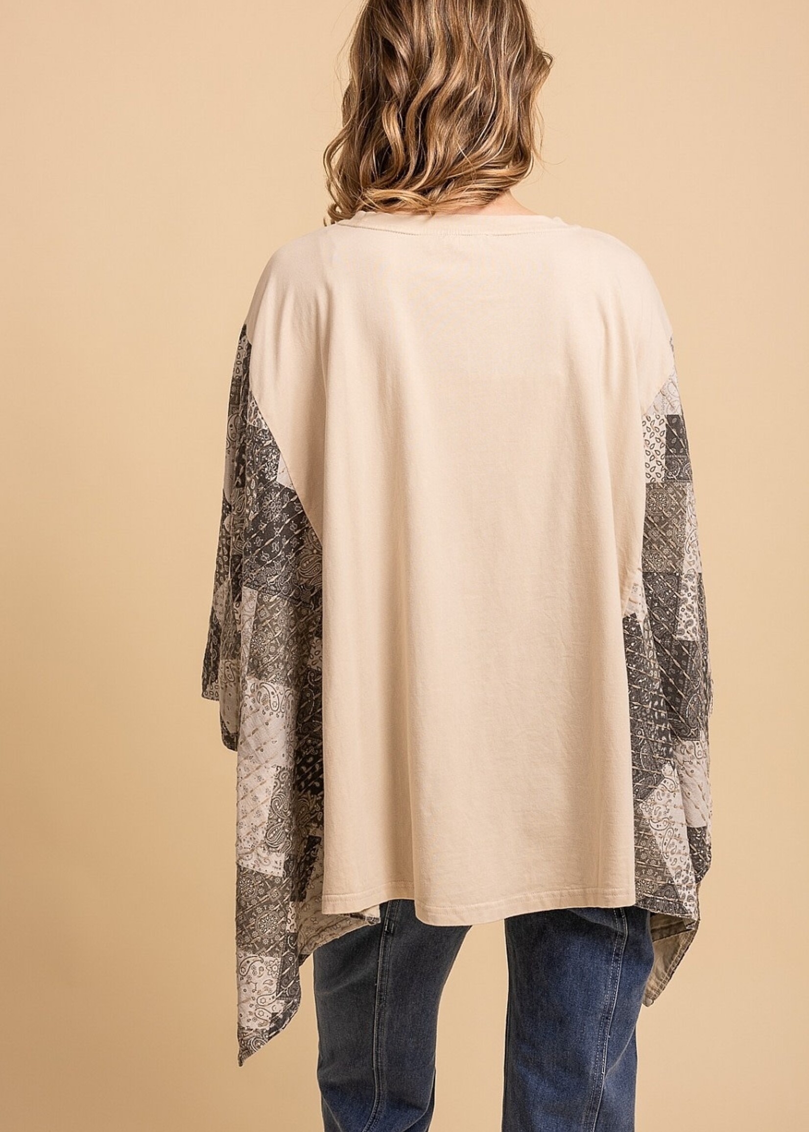 Blue Velvet Native American Print Quilted Poncho Top