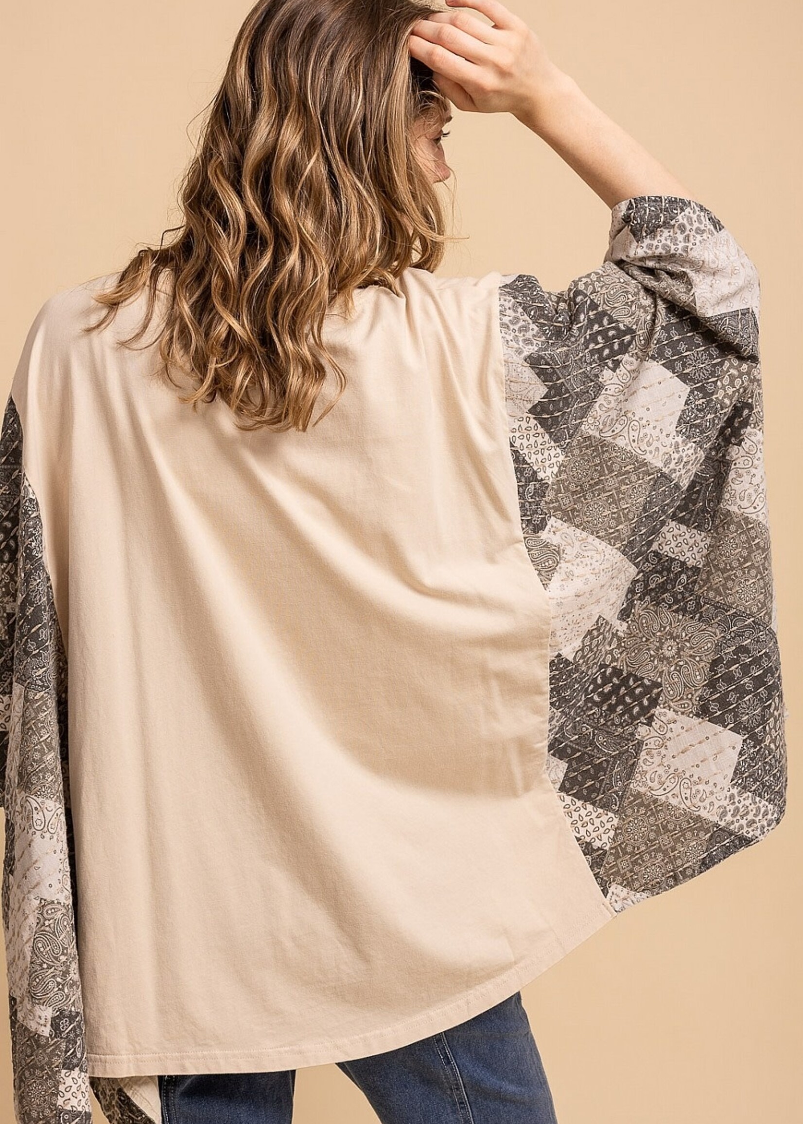 Blue Velvet Native American Print Quilted Poncho Top