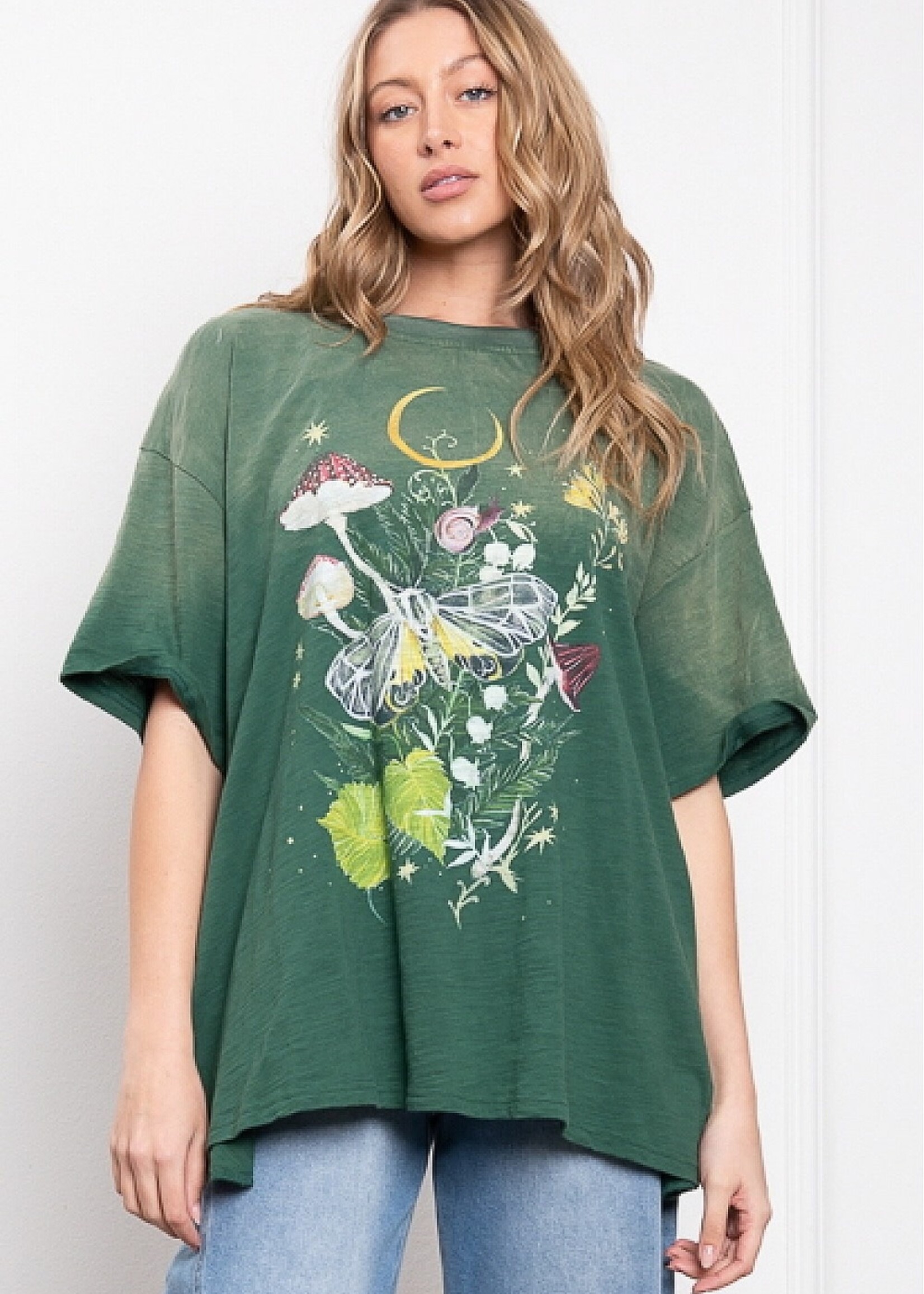 Blue Velvet Natural Print Mineral Wash Tshirt Dk Green